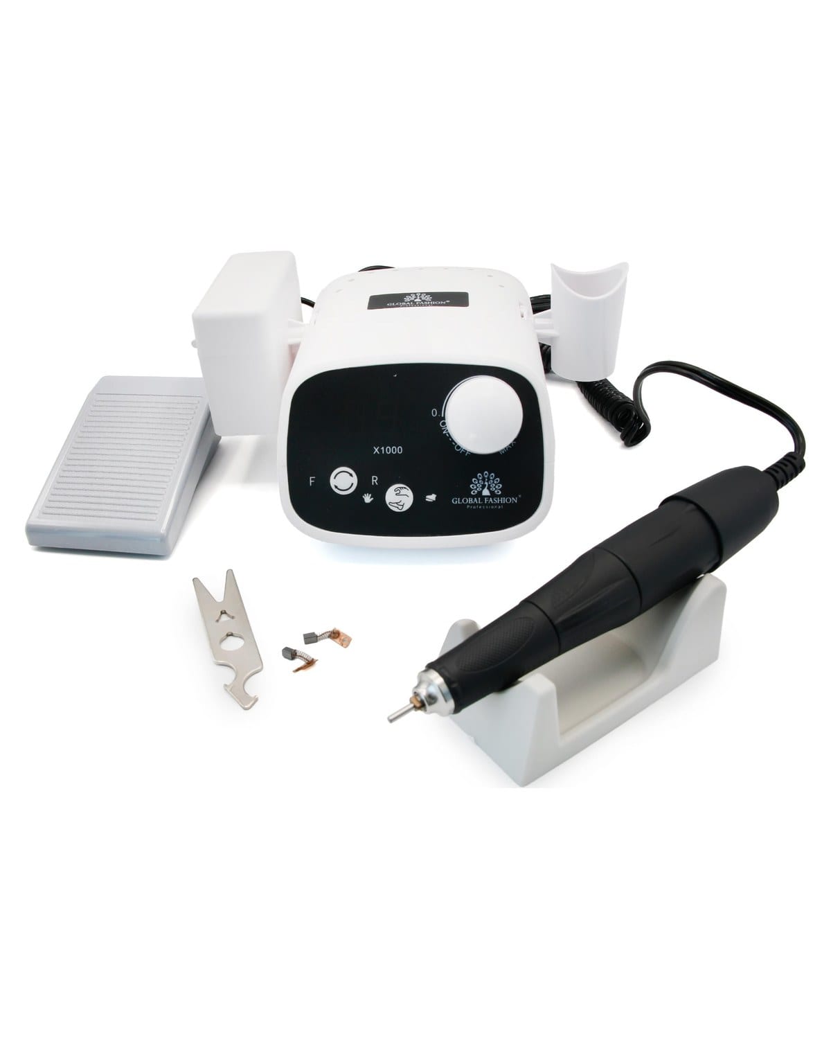 Global Fashion Nail Drill GF-121 – 50000 RPM 80W Professional Manicure Pedicure Polishing Machine for Home and Salon Use, with Foot Pedal, Forward/Reverse Rotation, Quick-Change Bi