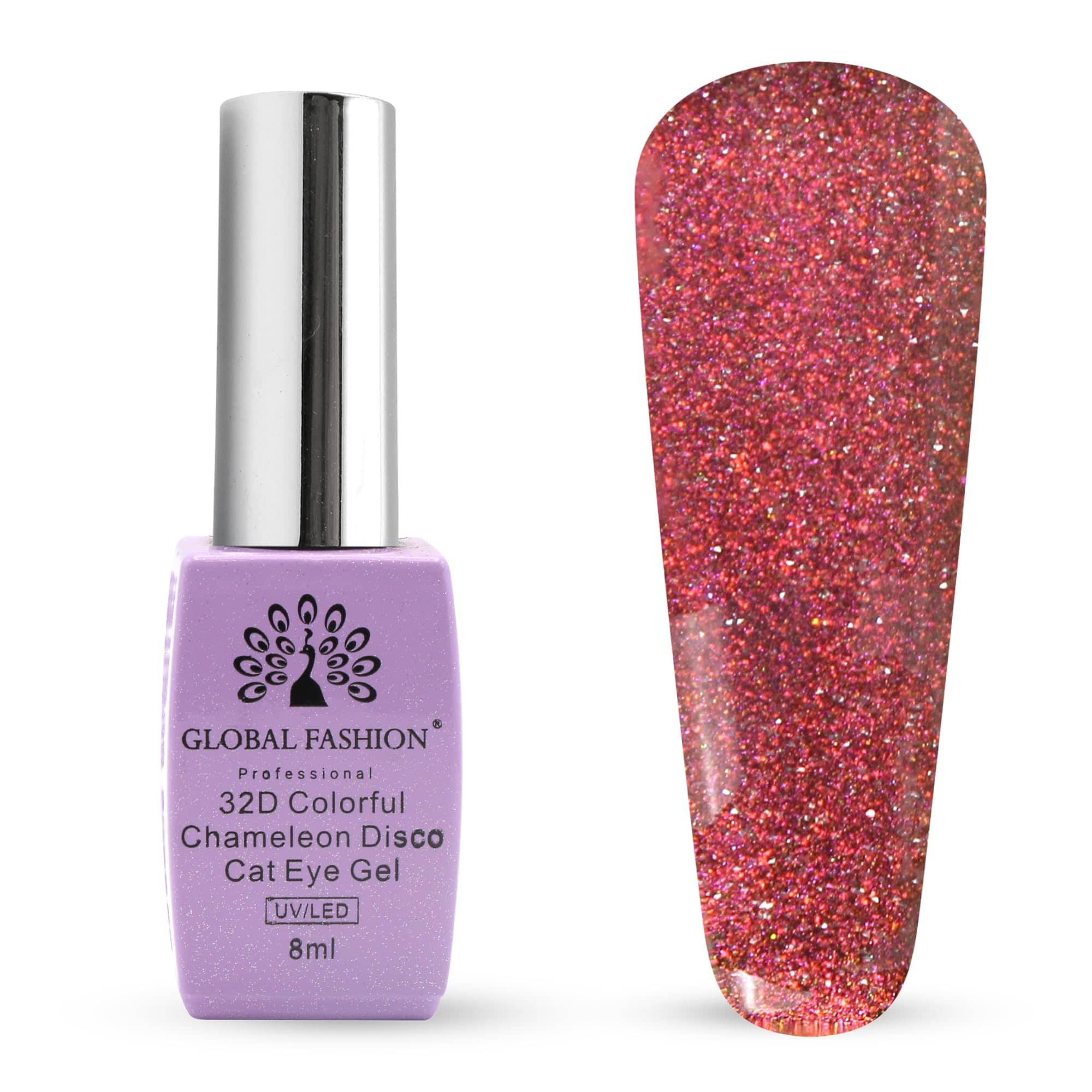 32D Chameleon Cat Eye Gel Polish, Magnetic Rosy Sunset Shimmer, Soak-Off UV/LED Gel Nail Polish, Disco Galaxy Effect, Long-Lasting Sparkle, Nail Art Gift (265 Rosy Sunset Shimmer)