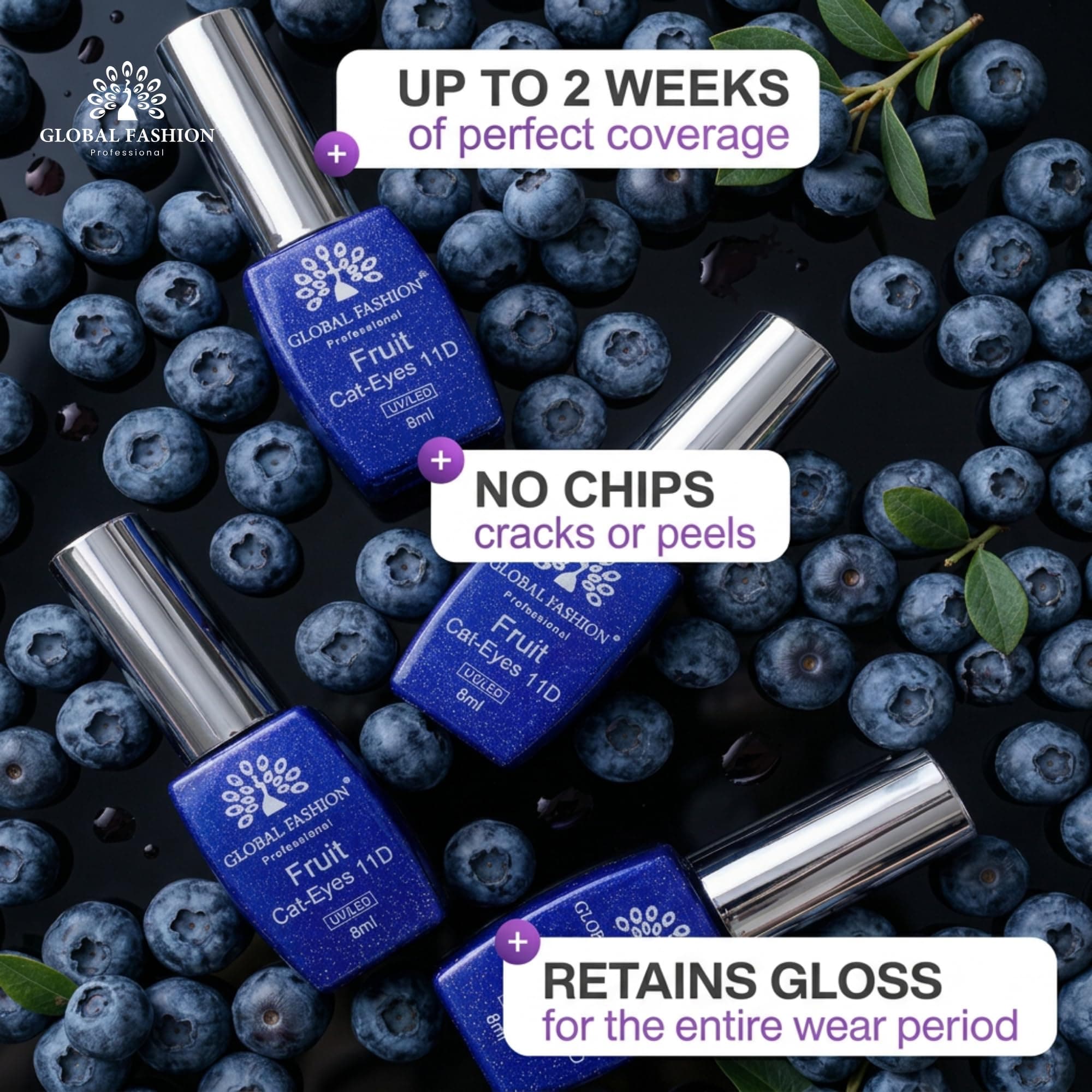 Fruite Cat eyes 11D Magnetic Gel Polish, Blueberry Purple, 8ml (Grapefruit) — 7
