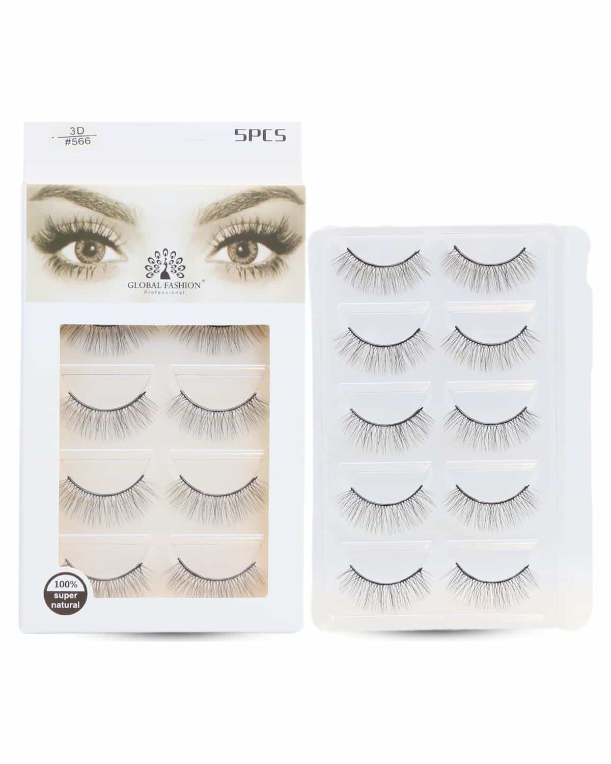 False Eyelashes Pack - Wispy Natural Look, Mink Fluffy Strips, Cat Eye and Fox Eye Lashes, Reusable, Easy Application, Perfect for Daily Wear & Special Occasions | (Eyelash 3D #566-5Pcs)