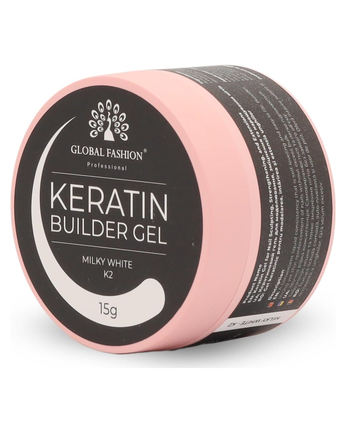 Keratin Builder Gel 15g Self Leveling Hard Gel Durable and Strong for Nail Overlays Extensions and Repairs UV LED Cure Odor Salon Finish Reinforcing Formula, Long Lasting Wear (K2 - Milky White)