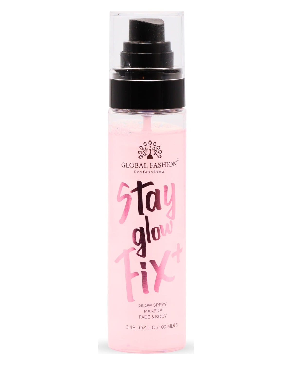Global Fashion Stay Glow Fix+ 100 ml - Shimmer Mist 3-in-1 for Face, Body and Hair - Hydrating Glow Spray, Radiance and Makeup Fixation, Quick-Dry Non-Sticky Fine Mist with Light-Veil Shimmer (Rose)