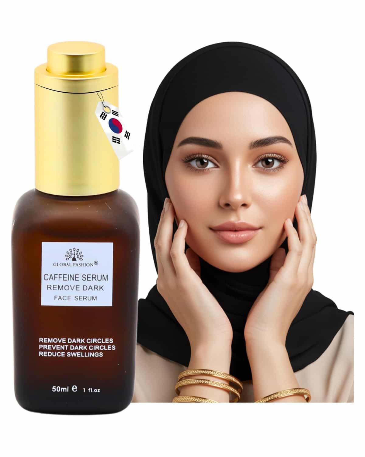 Global Fashion Face Serum 50 ml – Anti-Aging, Brightening & Hydrating – With Vitamin C, Retinol, Hyaluronic Acid, Collagen, AHA BHA, Peptides – Korean Skincare (Caffeine Face Serum)