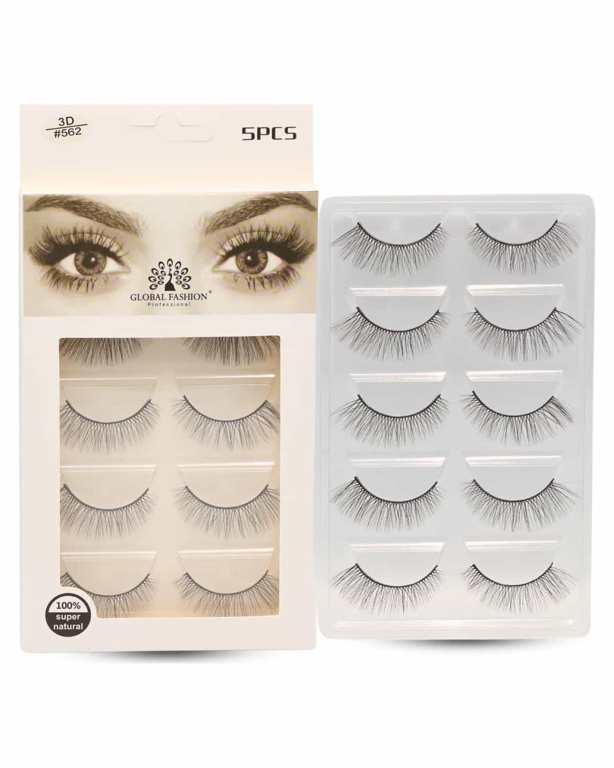 False Eyelashes Pack - Wispy Natural Look, Mink Fluffy Strips, Cat Eye and Fox Eye Lashes, Reusable, Easy Application, Perfect for Daily Wear & Special Occasions | (Eyelash 3D #562-5Pcs)