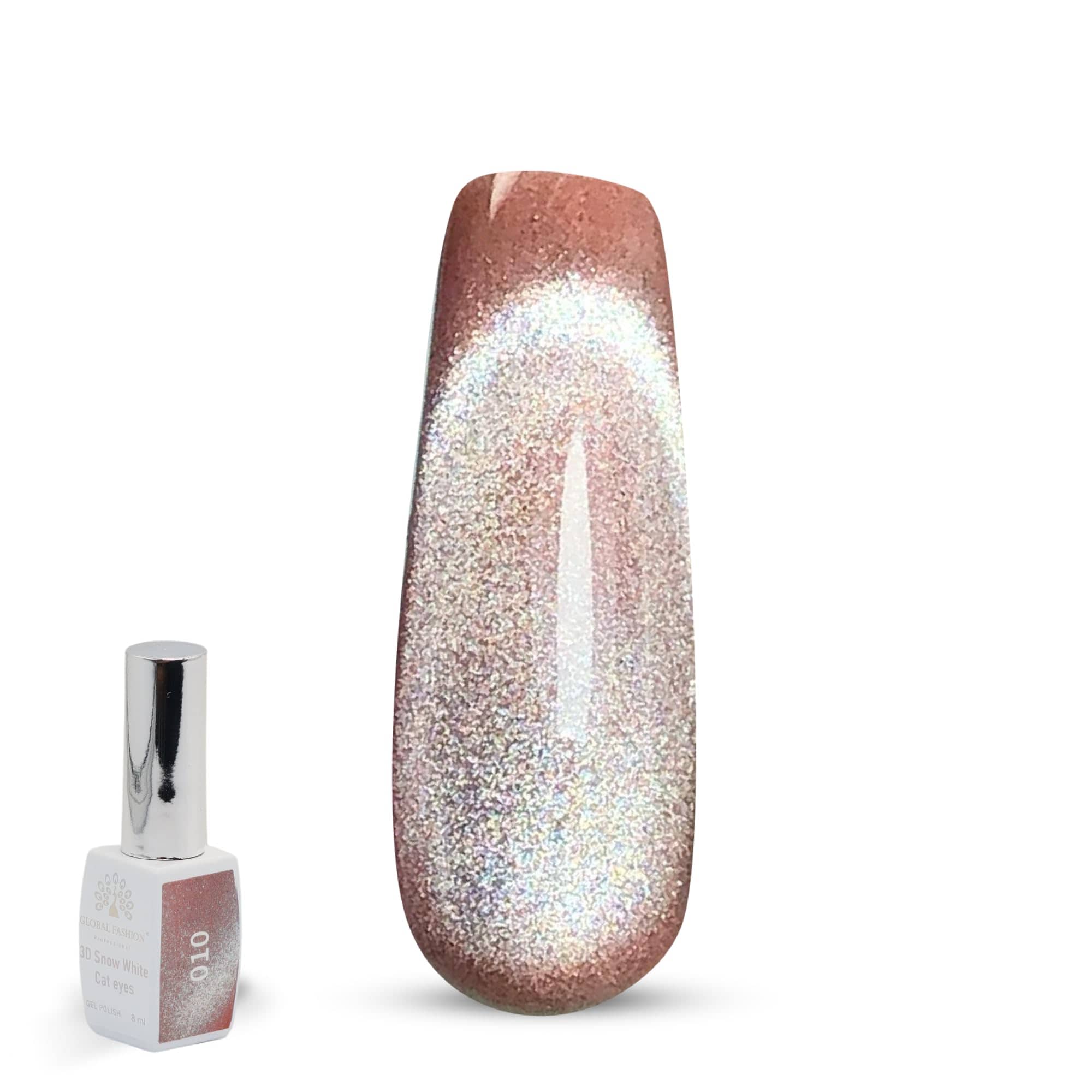 3D Snow White Cat Eye Gel Nail Polish 8ml – Long-Lasting Magnetic Gel, Holographic Shimmer, UV/LED Soak Off, Chip-Resistant, Vegan Cruelty-Free, DIY Nail Art, Salon Quality Manicur