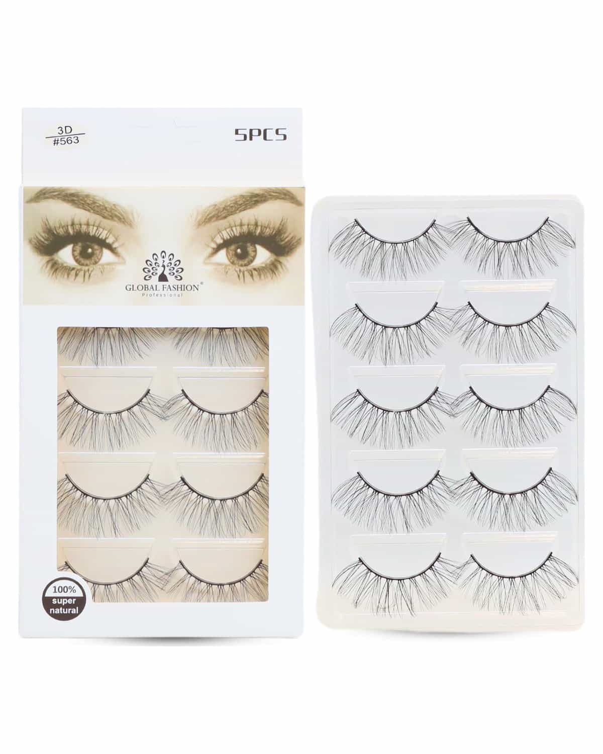 False Eyelashes Pack - Wispy Natural Look, Mink Fluffy Strips, Cat Eye and Fox Eye Lashes, Reusable, Easy Application, Perfect for Daily Wear & Special Occasions | (Eyelash 3D #563-5Pcs)