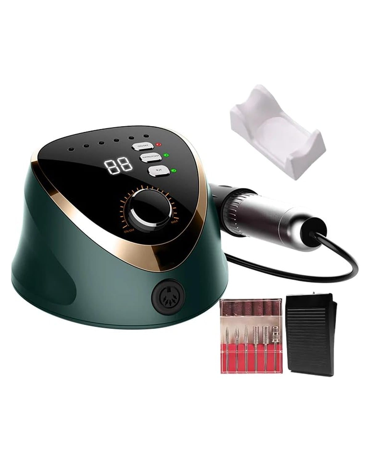 GLOBAL FASHION M12 Professional Electric Nail Drill – 35,000 RPM, 68W E-File, Variable Speed, Forward/Reverse, Low Noise, Ergonomic Design for Salon-Quality Manicures & Pedicures (Green)