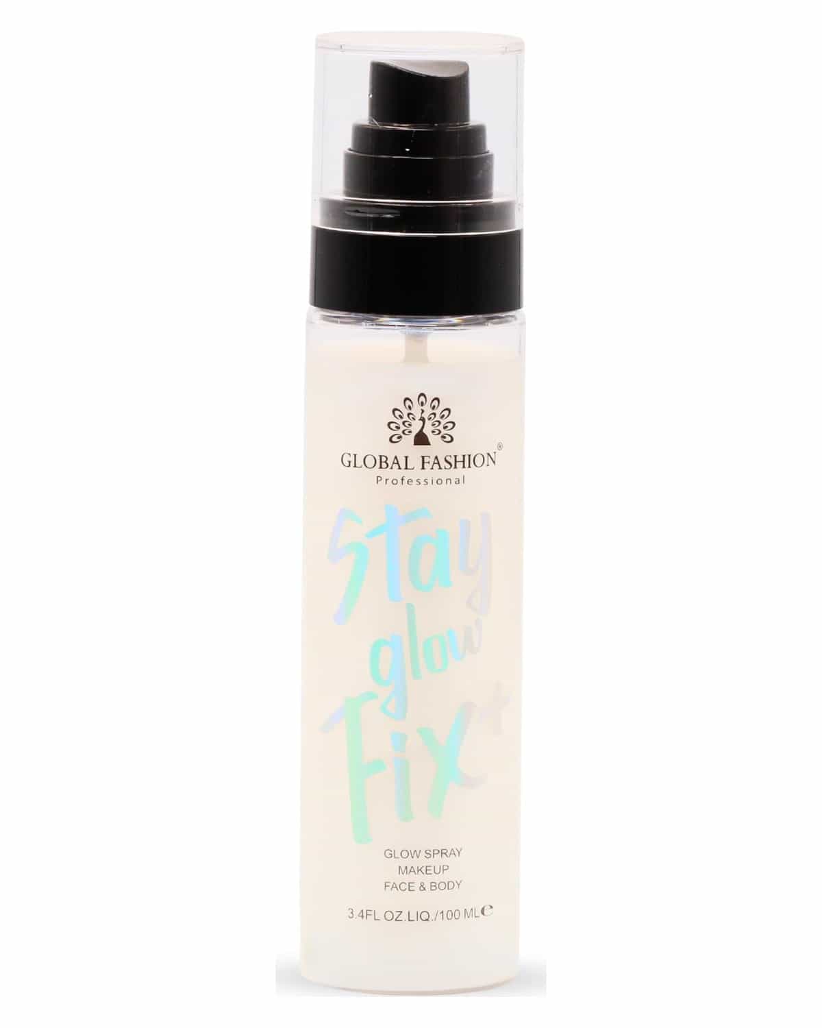 Global Fashion Stay Glow Fix+ 100 ml - Shimmer Mist 3-in-1 for Face, Body and Hair - Hydrating Glow Spray, Radiance and Makeup Fixation, Quick-Dry Non-Sticky Fine Mist with Light-Veil Shimmer (White)