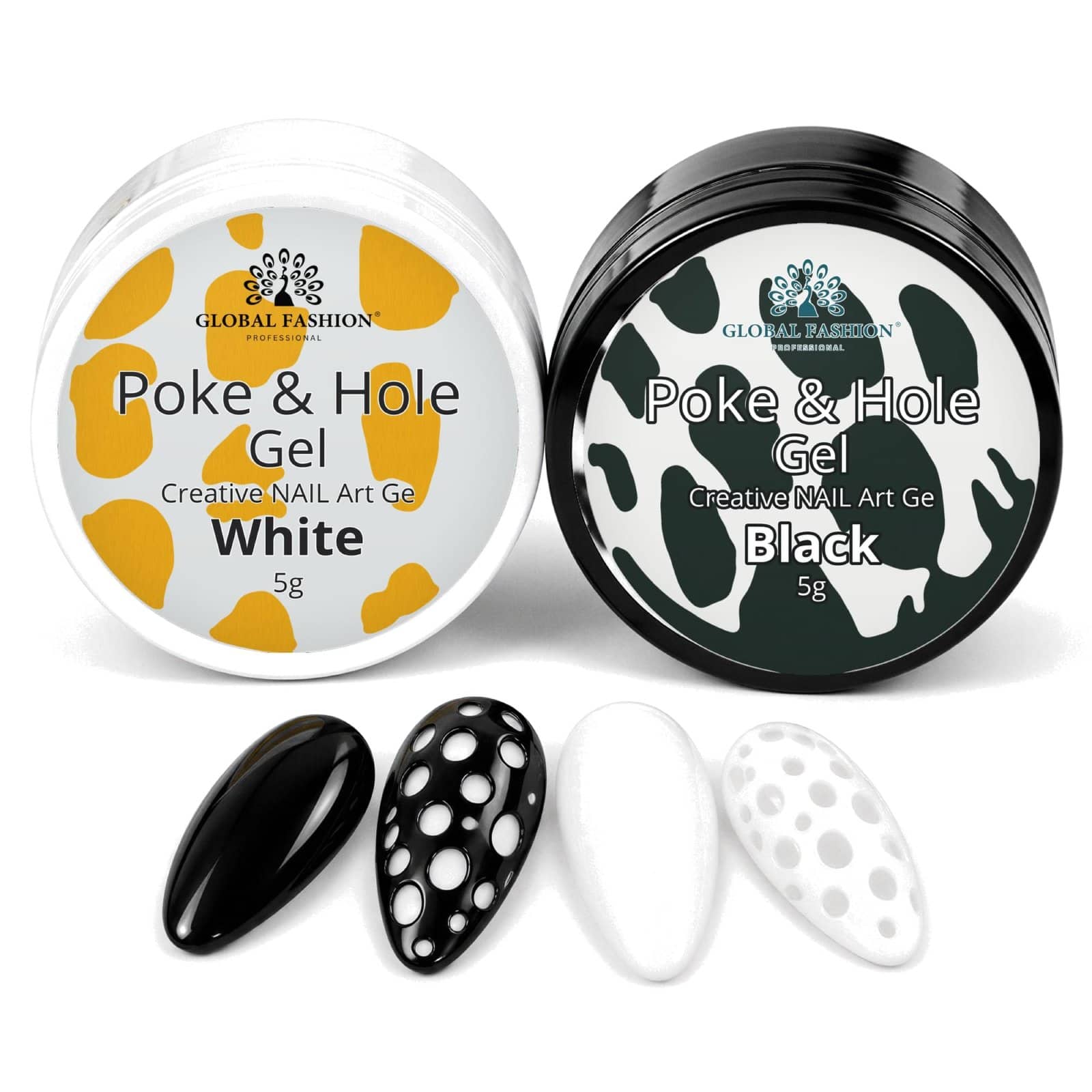 Poke & Hole 3D Nail Art Gel - 2 x 5g - Black & White