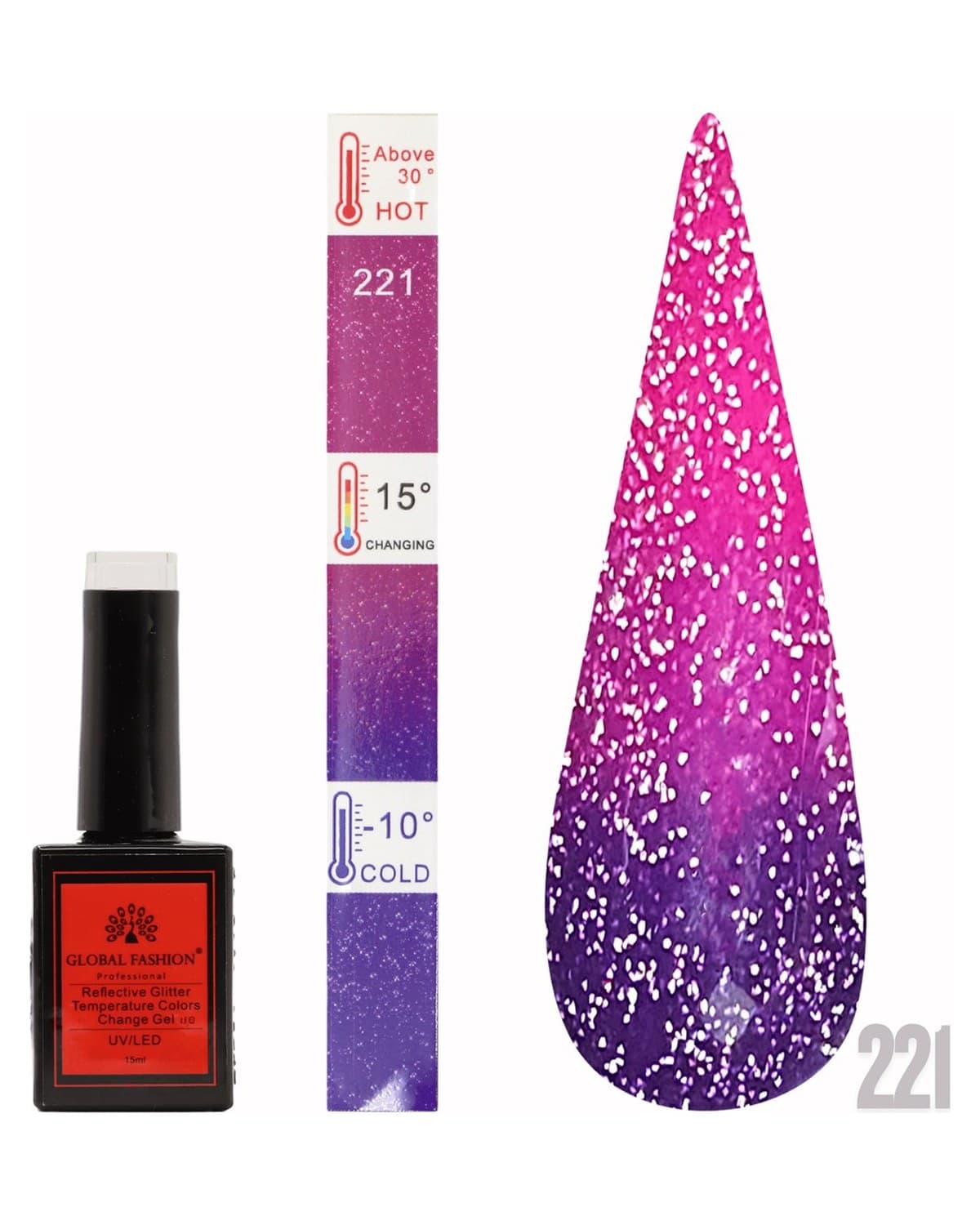 TEMPERATURE GLITTER GEL POLISH 15ML #221