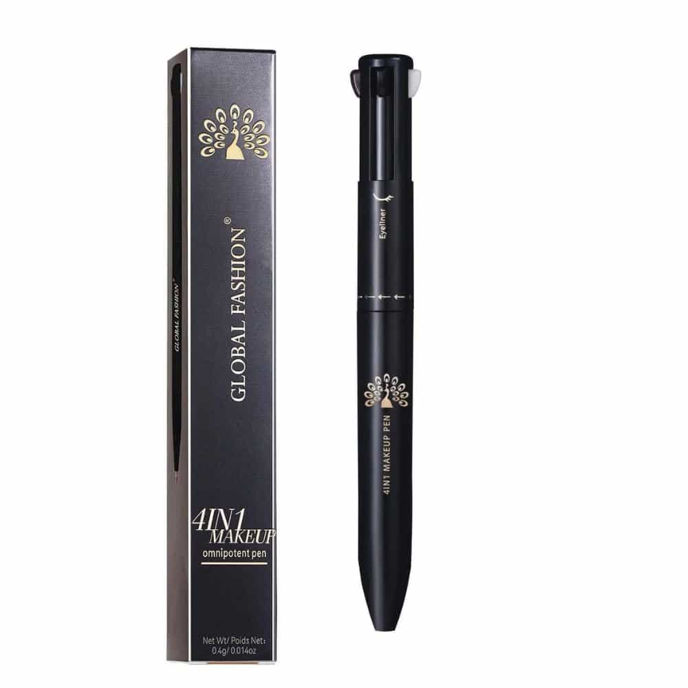 4-in-1 Makeup Pen – Eyebrow Pencil, Black Eyeliner, Lip Liner & Highlighter | Retractable, Waterproof, Smudge-Proof, Long-Lasting Beauty Stick for Quick Touch-Ups (Shade 2)