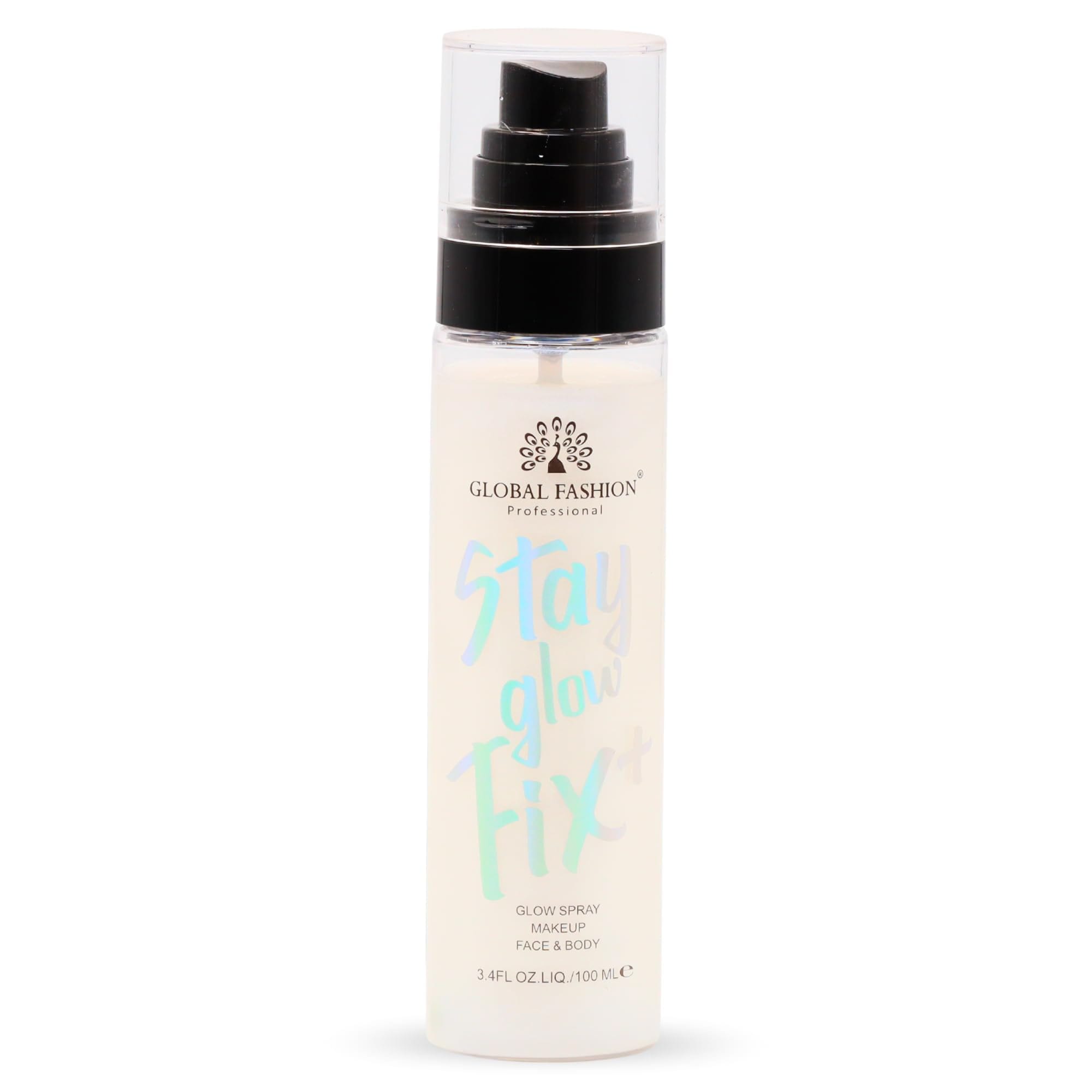 Global Fashion Stay Glow Fix+ 100 ml - Shimmer Mist 3-in-1 for Face, Body and Hair - Hydrating Glow Spray, Radiance and Makeup Fixation, Quick-Dry Non-Sticky Fine Mist with Light-V — Color White