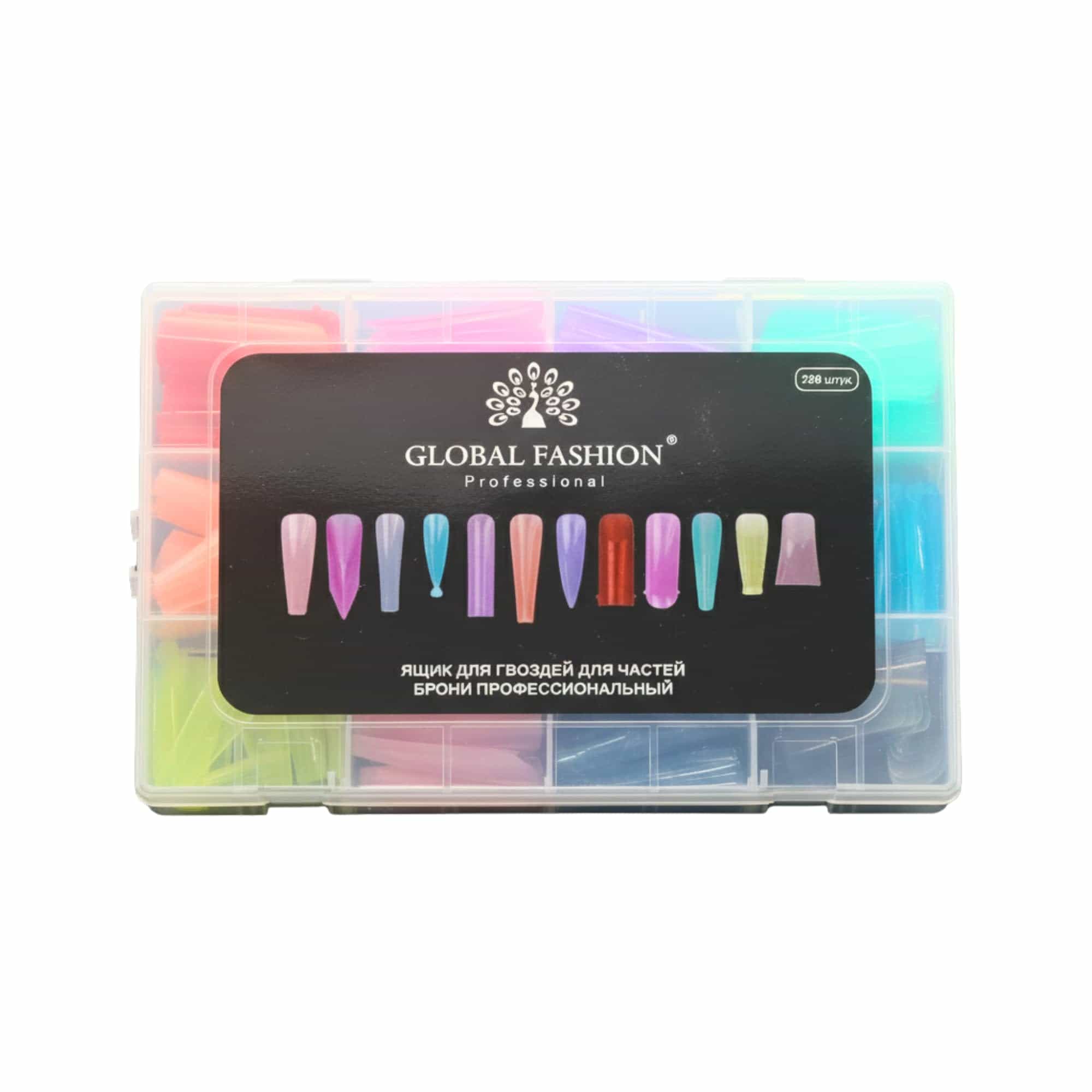Global Fashion 288 pcs Colored Nail Tips Set, Full Cover Nail Extension Tips in Multiple Shapes & Sizes, ABS Material, Flexible & Reusable Tips for Acrylic, PolyGel, UV/LED Nail Ar