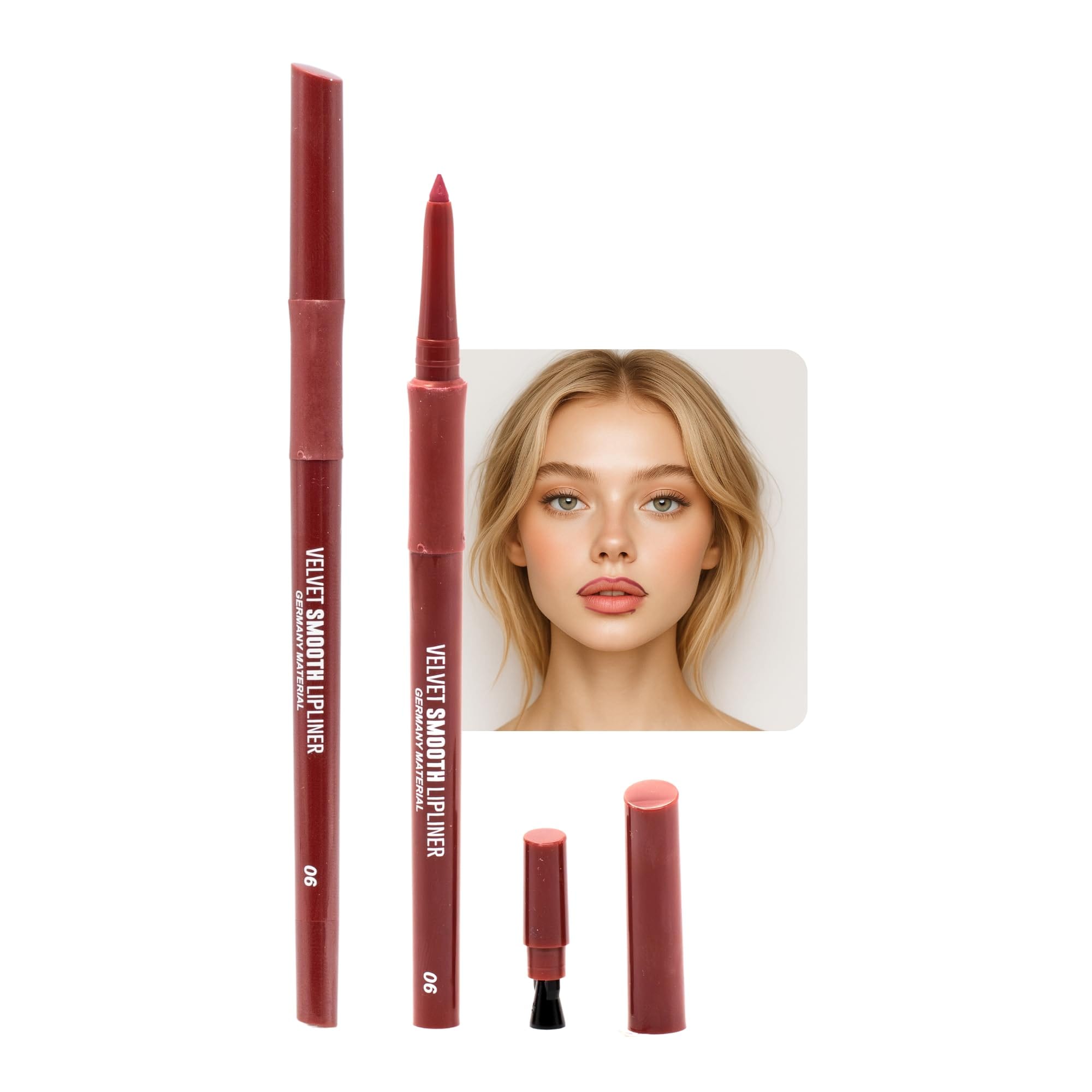 Velvet Smooth Lipliner | Mechanical Twist-Up Pencil, Long-Lasting Velvet-Matte, Waterproof & Smudge-Proof, Precision Lip Contour, Creamy Vegan Formula (6 - Watermelon red)
