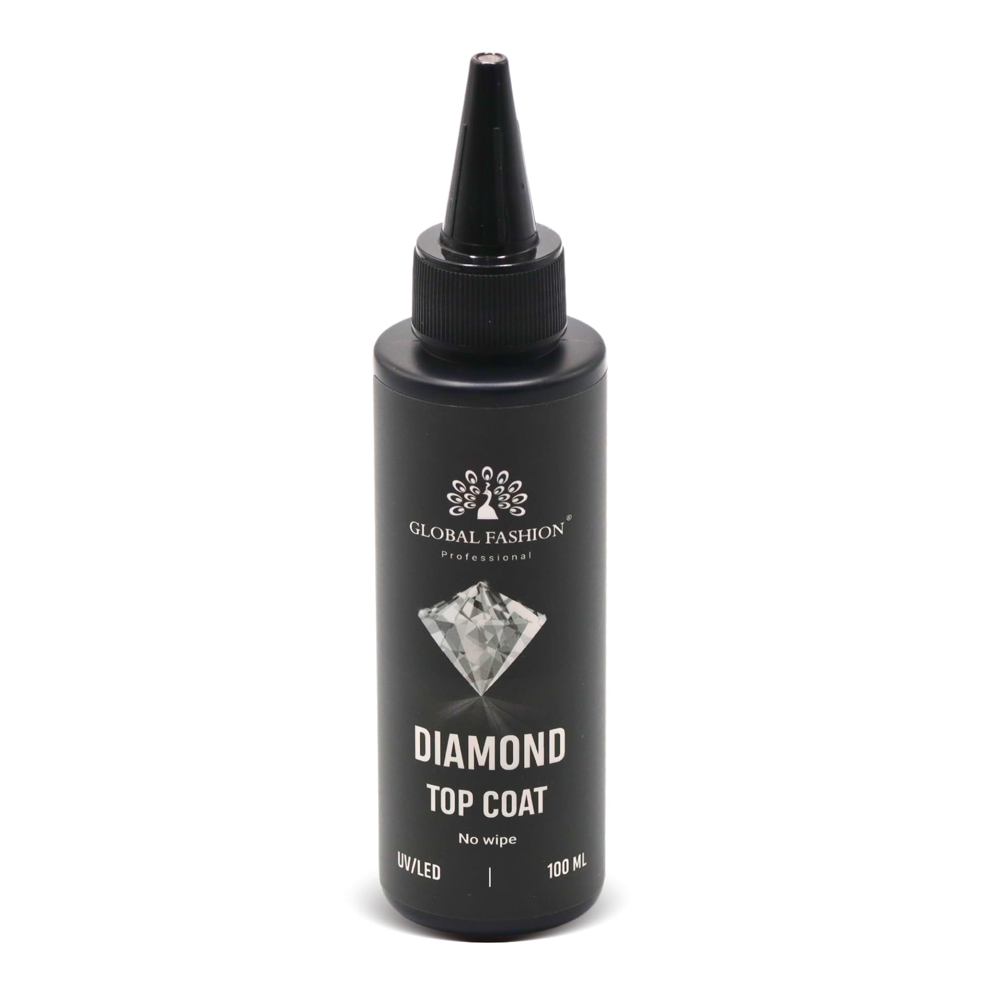 Global Fashion Universal Top Coat - Non-Stick, Long-Lasting, Fast Drying, High Gloss Finish, Halal Nail Polish, Top Nail Care, Clear Top Coat, (Top Diamond, 100ml)
