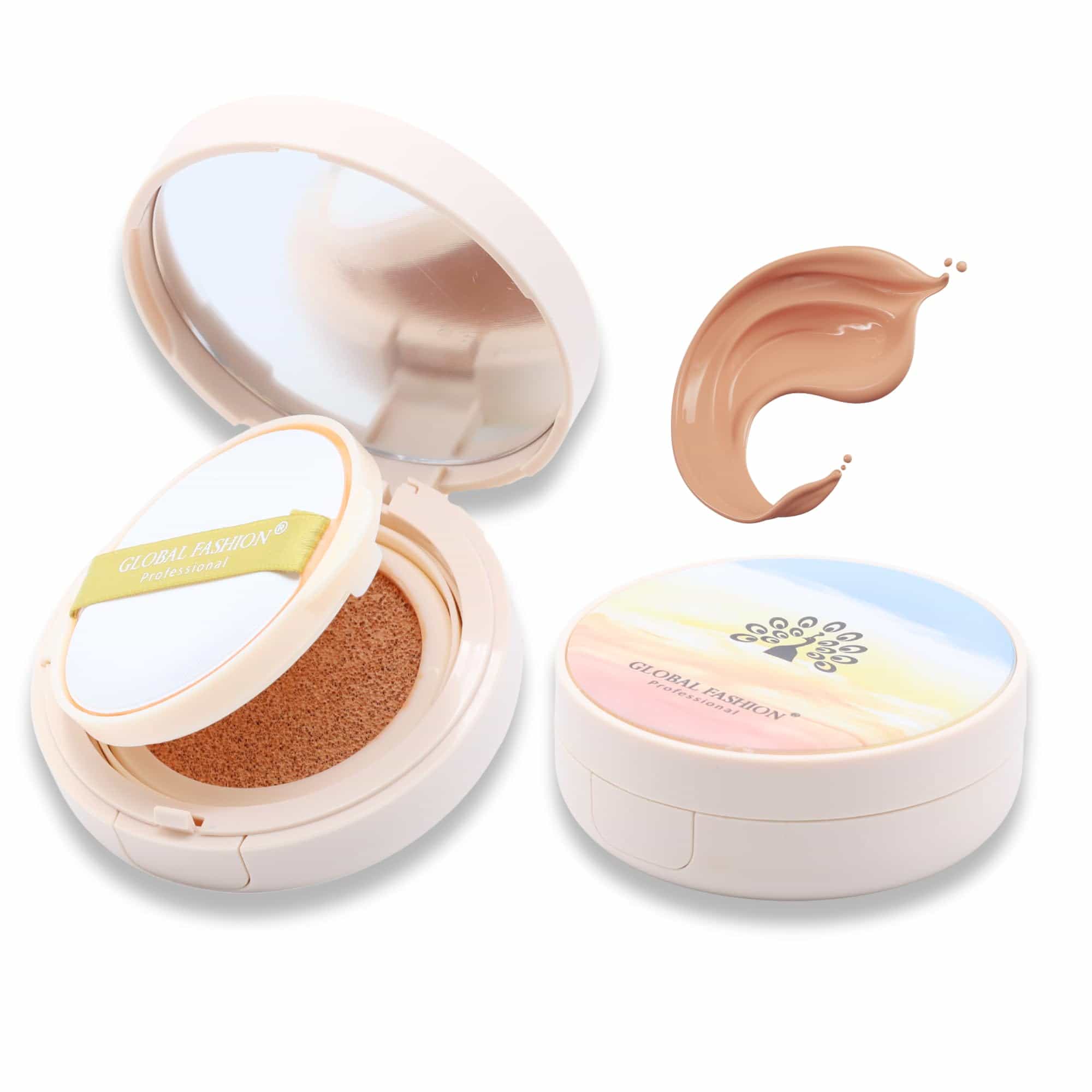 Global Fashion Air Cushion BB Cream + 2 Refills Set - 8 Shades, Long-Lasting Waterproof Foundation with Oil Control, Pore-Minimizing Coverage & Lightweight Breathable Formula (GS05)