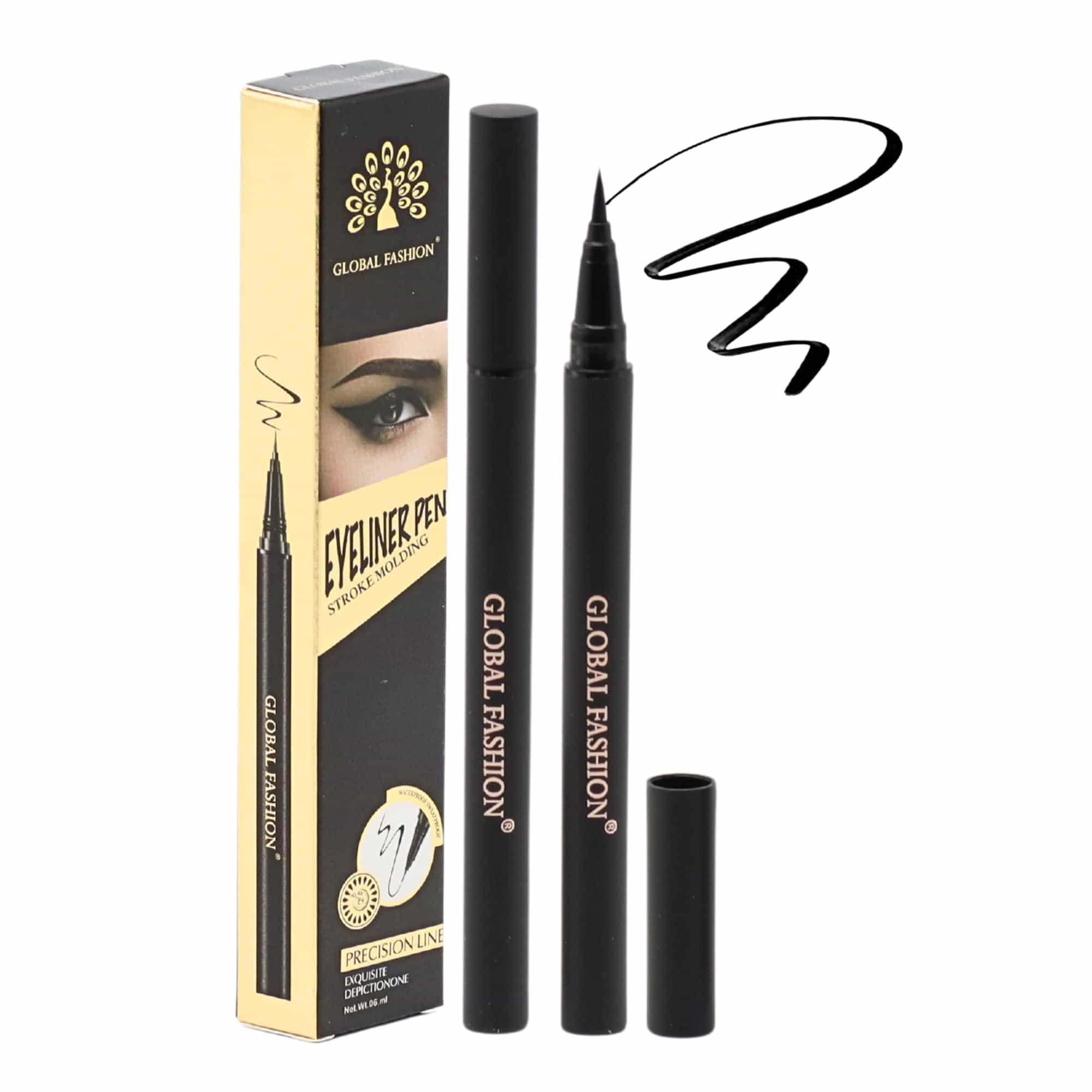 Global Fashion Pro Waterproof Stroke Molding Eyeliner Pen – Smudge-Proof, Long-Lasting Liquid Eyeliner with Ultra-Fine Precision Tip for Sharp Cat-Eyes, Jet Black Quick-Dry Matte F
