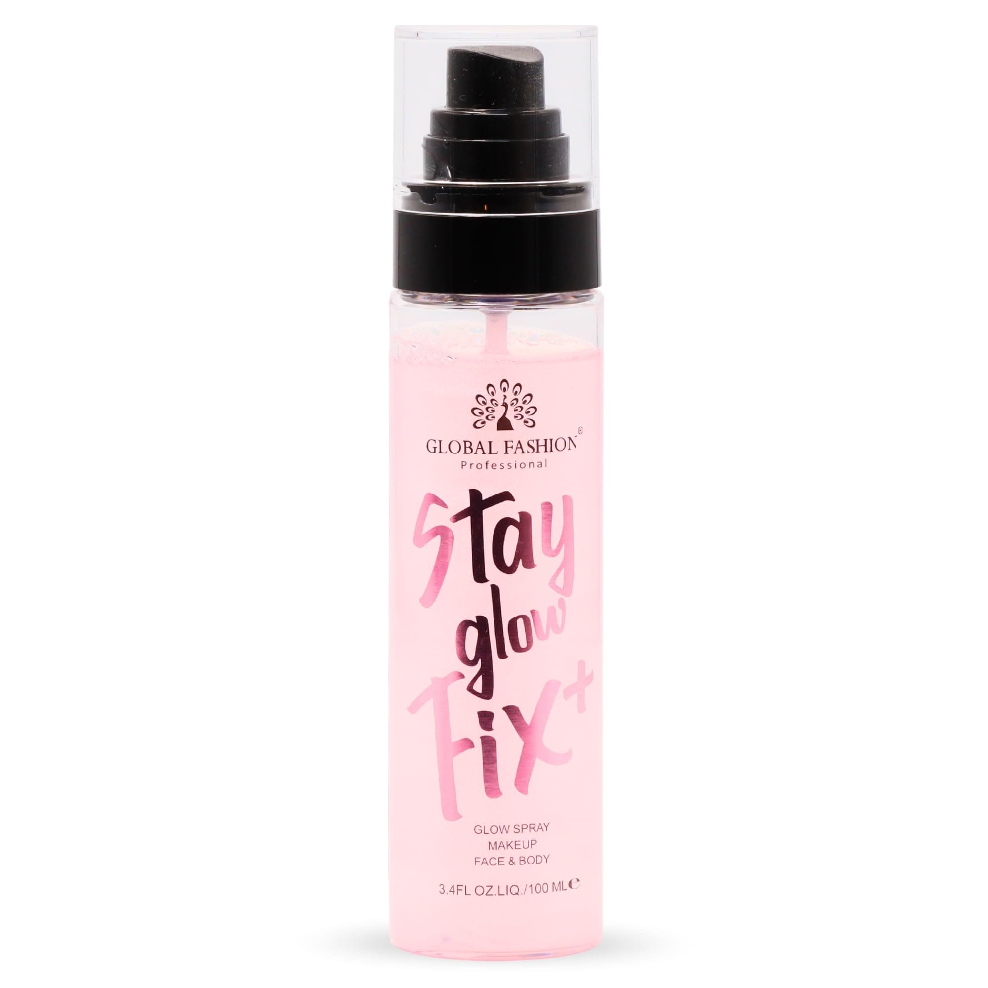 Global Fashion Stay Glow Fix+ 100 ml - Shimmer Mist 3-in-1 for Face, Body and Hair - Hydrating Glow Spray, Radiance and Makeup Fixation, Quick-Dry Non-Sticky Fine Mist with Light-V — Color Rose