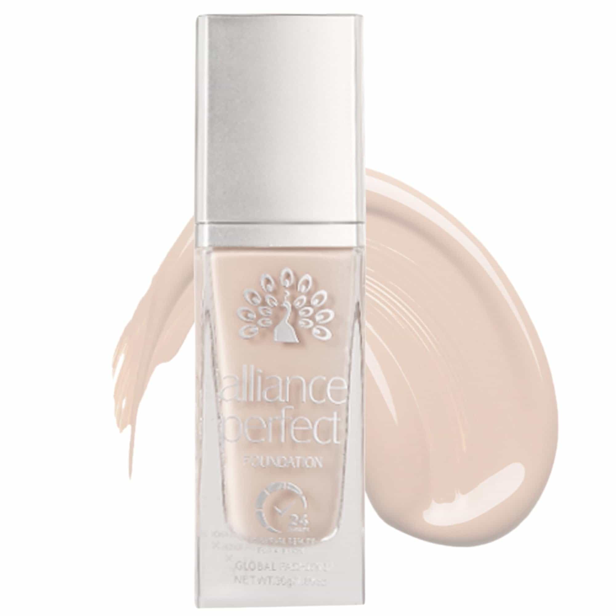GLOBAL FASHION Alliance Perfect Liquid Foundation 8 Shades - 24H Long-Wear, Smart Tone-Adapting Full Coverage, Hydrating Vitamin E Complex, Transfer-Proof, Seamless Blend (L021 - W)