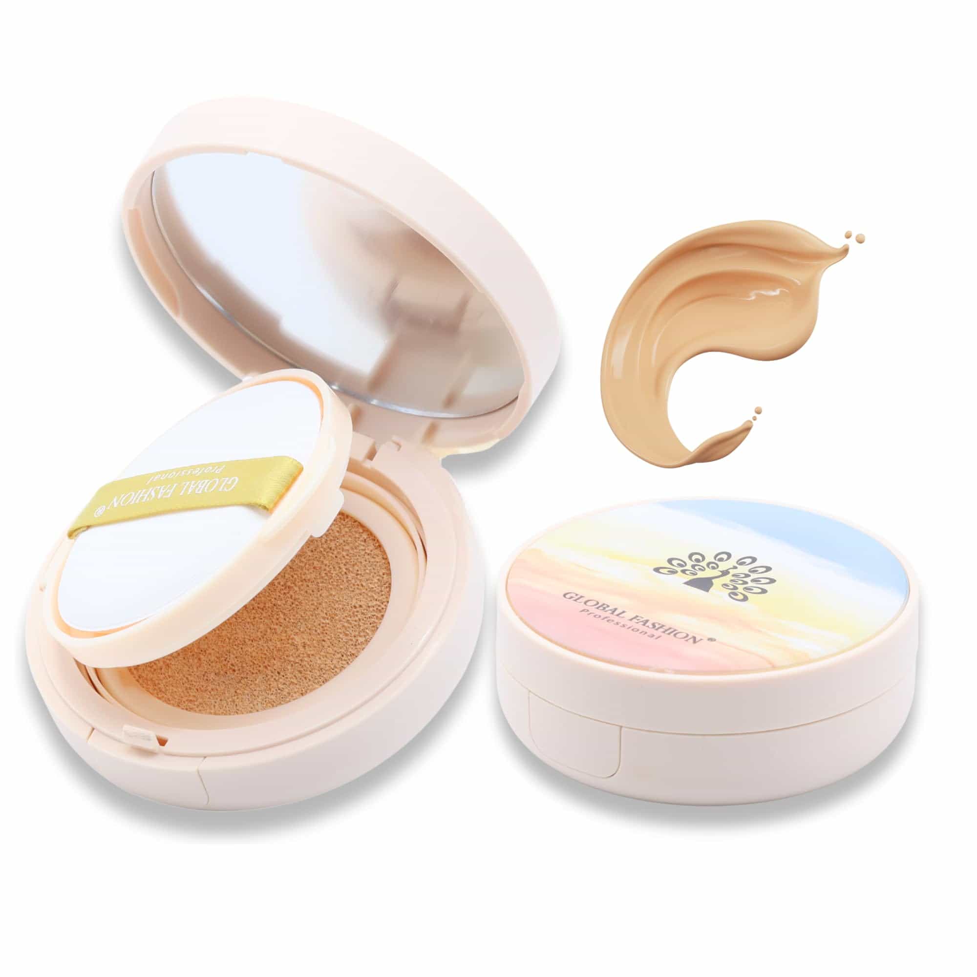 Global Fashion Air Cushion BB Cream + 2 Refills Set - 8 Shades, Long-Lasting Waterproof Foundation with Oil Control, Pore-Minimizing Coverage & Lightweight Breathable Formula (GS03)