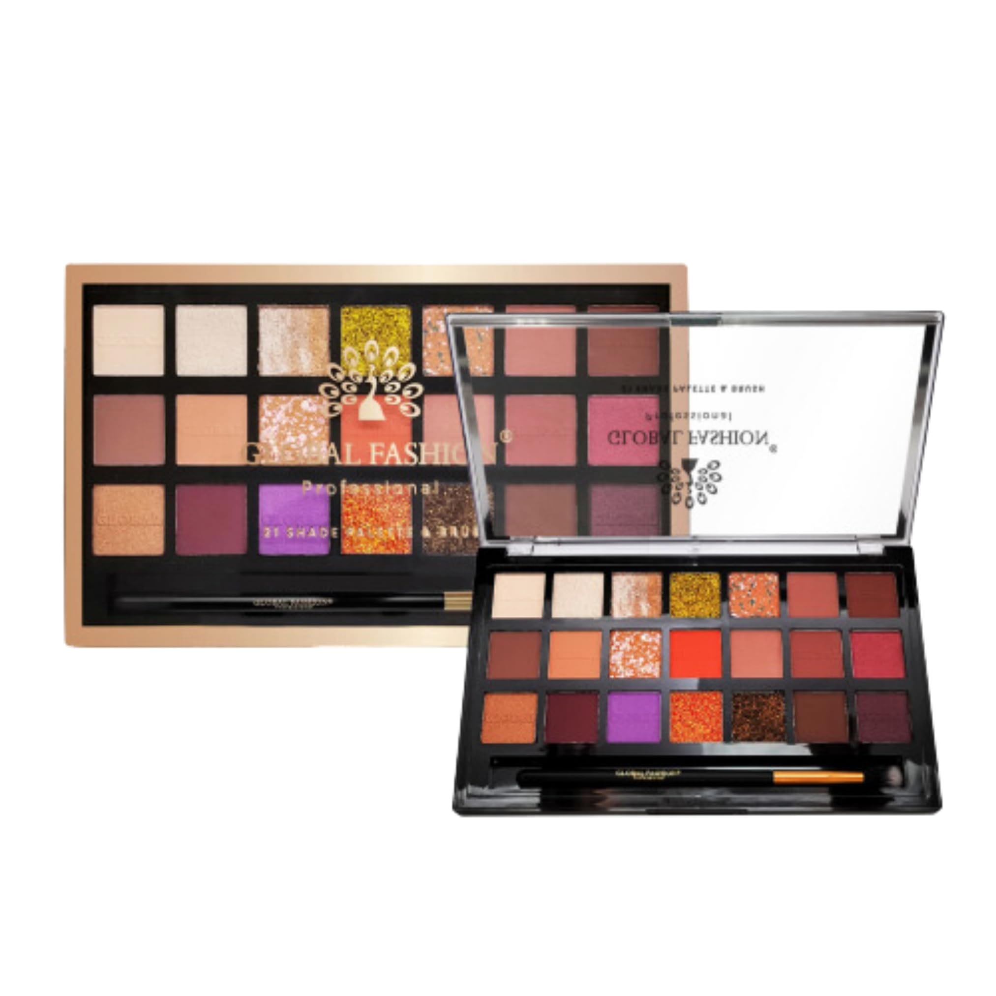 Global Fashion Professional 21-Color Eyeshadow Palette – High Pigment Matte & Shimmer Shades, Long-Lasting, Blendable Makeup Palette with Brush for Day & Night Looks, All Skin Tone — Color PALETTE 2