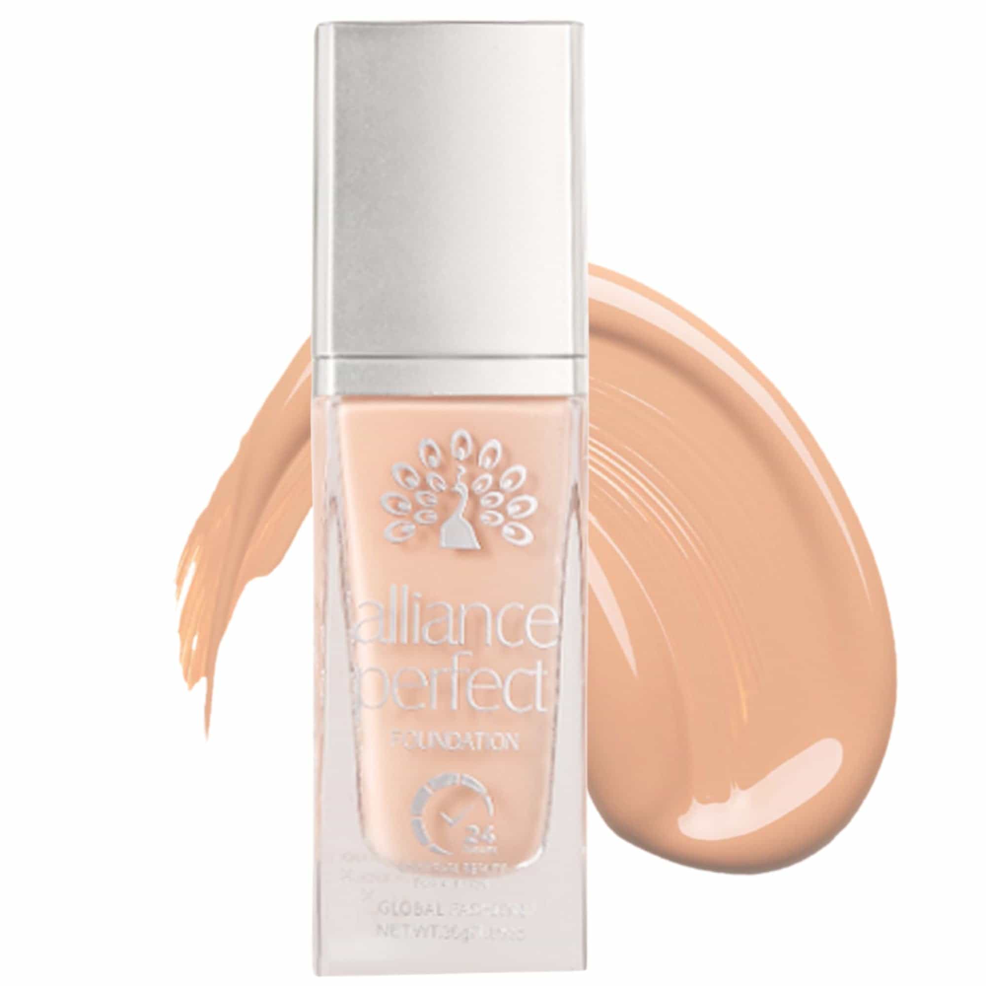 GLOBAL FASHION Alliance Perfect Liquid Foundation 8 Shades - 24H Long-Wear, Smart Tone-Adapting Full Coverage, Hydrating Vitamin E Complex, Transfer-Proof, Seamless Blend (L025 - C)
