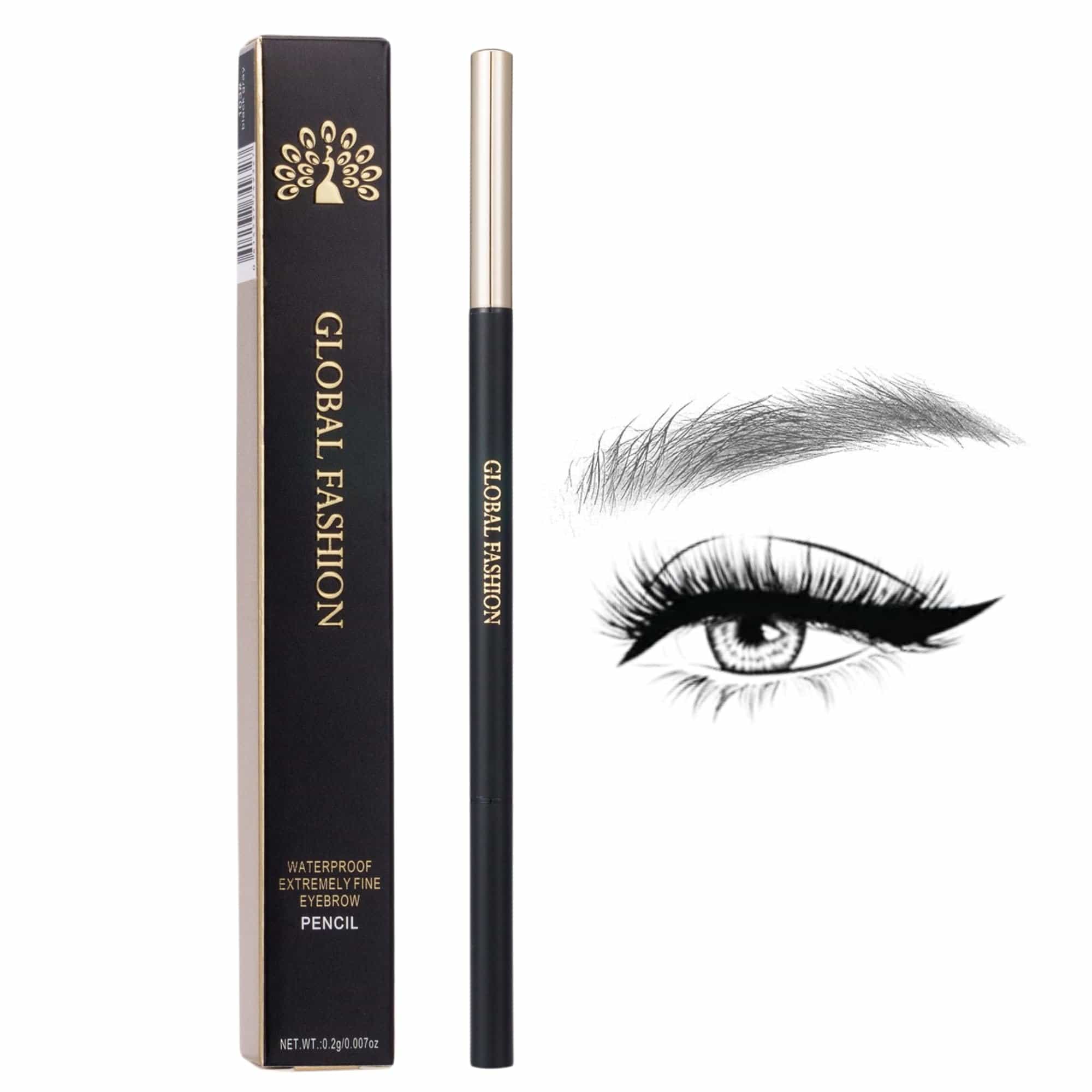 Global Fashion Waterproof Fine-Tip Eyebrow Pencil with Spoolie Brush – Retractable Microblading Brow Liner, Smudge-Proof, Transfer-Resistant & Long-Lasting, 3 Shades, 0.2 g (103)