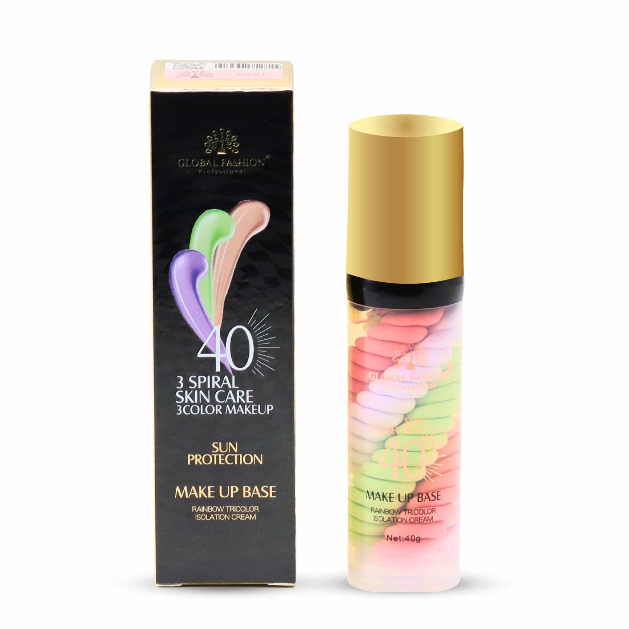 Global Fashion 3-in-1 Color Correcting Primer – Tri-Color Spiral Base Neutralizes Redness, Brightens Dullness & Conceals Dark Circles – Hydrating, Pore-Minimizing Makeup Base, 40 g