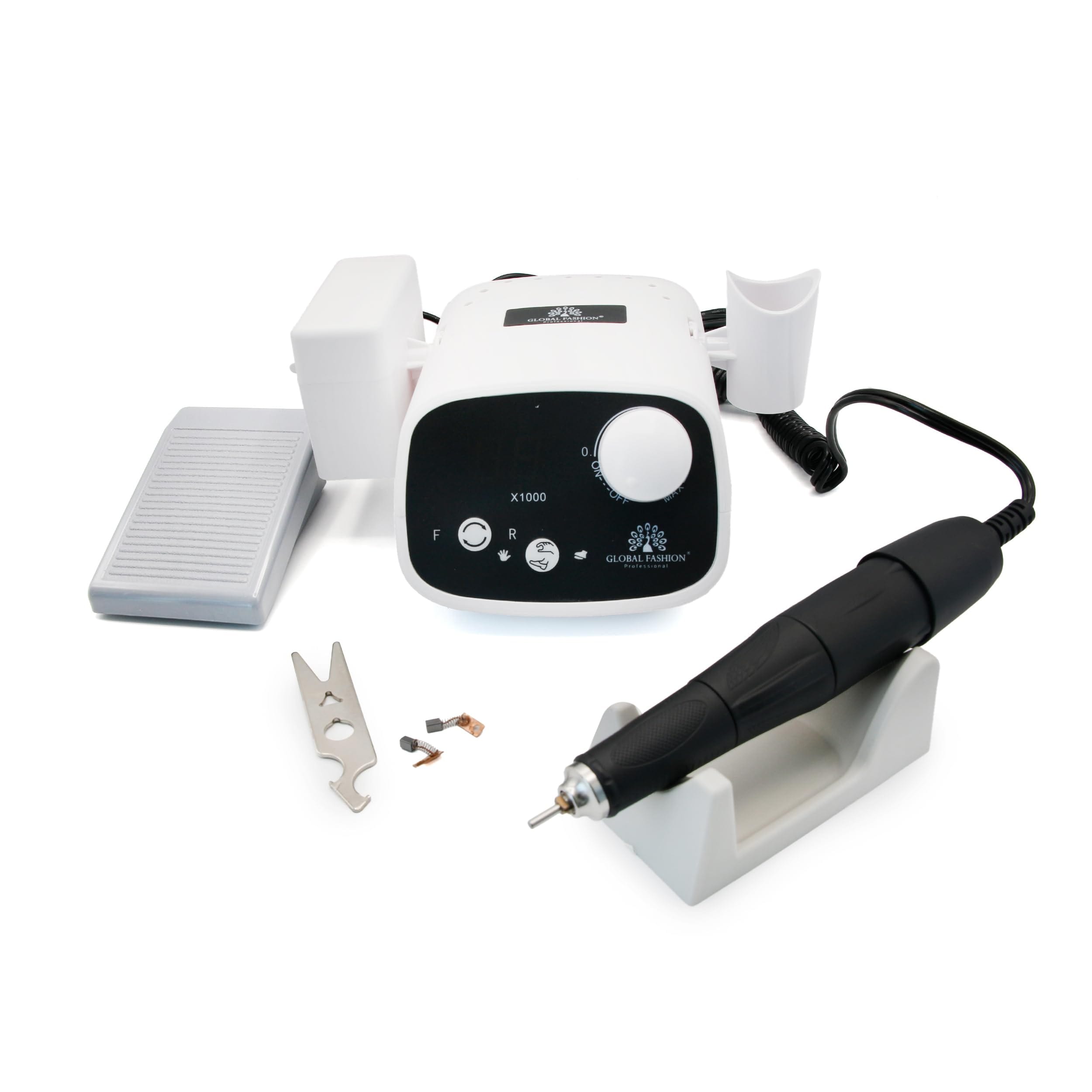 Global Fashion Nail Drill GF-121 – 50000 RPM 80W Professional Manicure Pedicure Polishing Machine for Home and Salon Use, with Foot Pedal, Forward/Reverse Rotation, Quick-Change Bi