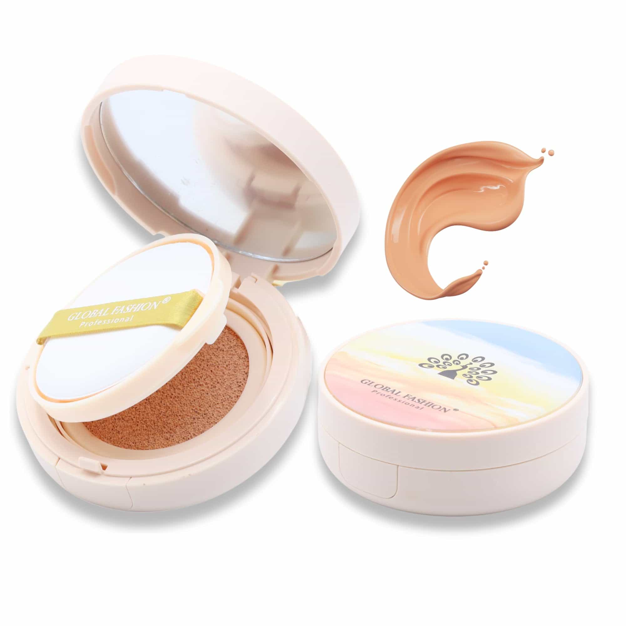 Global Fashion Air Cushion BB Cream + 2 Refills Set - 8 Shades, Long-Lasting Waterproof Foundation with Oil Control, Pore-Minimizing Coverage & Lightweight Breathable Formula (GS04)