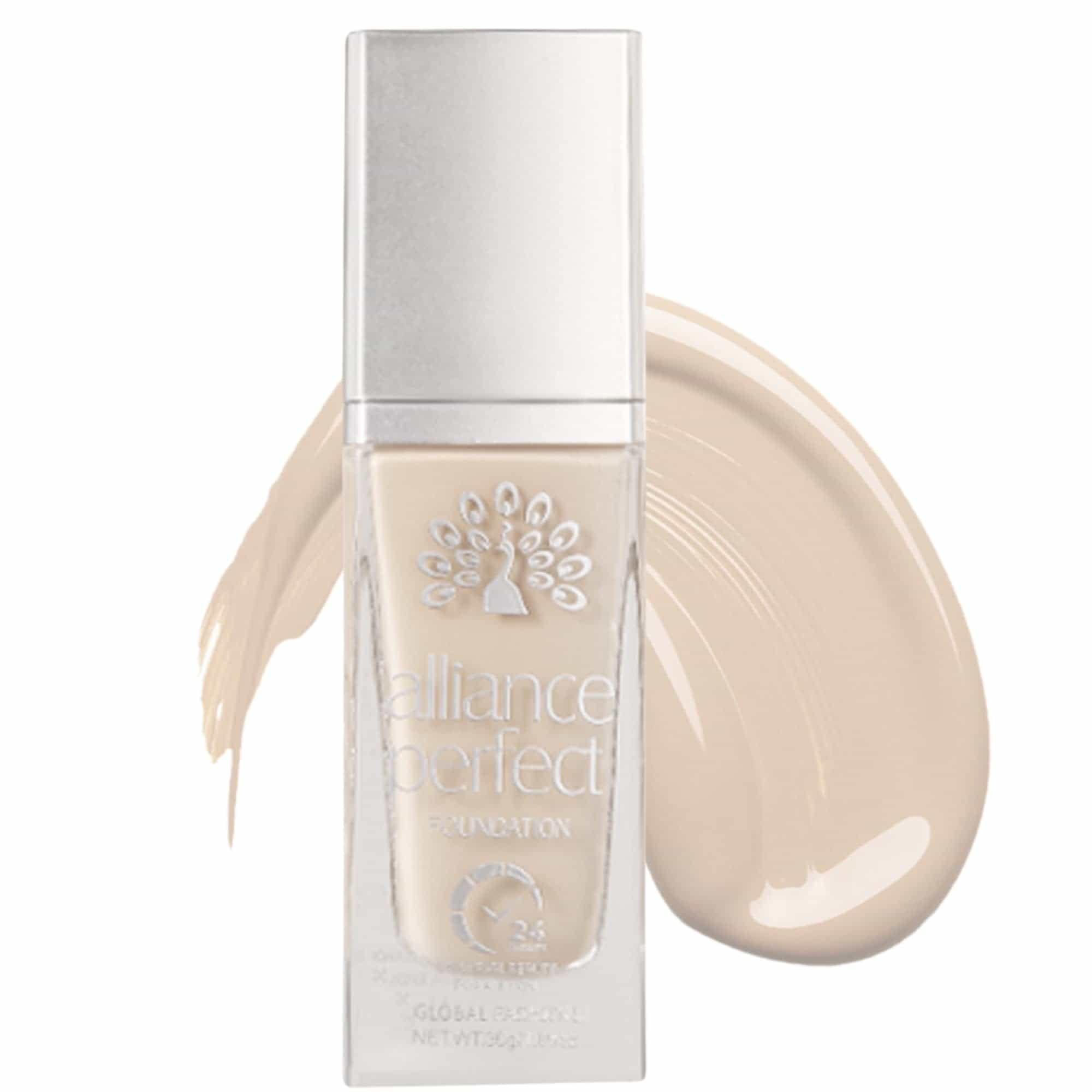 GLOBAL FASHION Alliance Perfect Liquid Foundation 8 Shades - 24H Long-Wear, Smart Tone-Adapting Full Coverage, Hydrating Vitamin E Complex, Transfer-Proof, Seamless Blend (L027 - E)