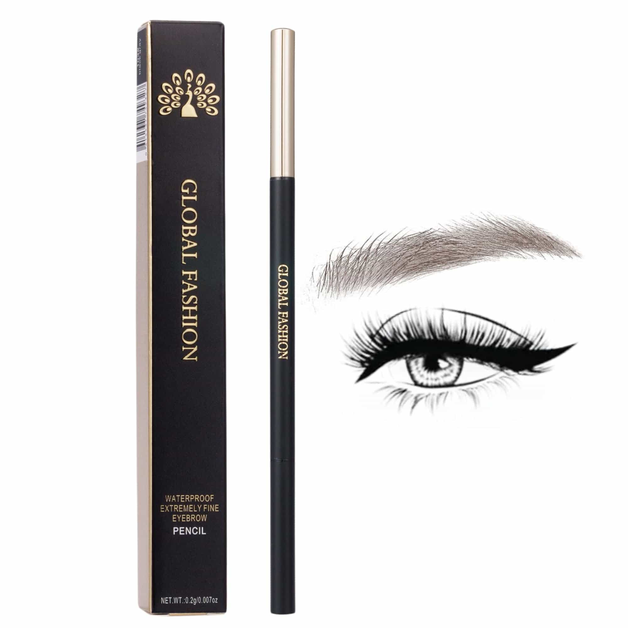 Global Fashion Waterproof Fine-Tip Eyebrow Pencil with Spoolie Brush – Retractable Microblading Brow Liner, Smudge-Proof, Transfer-Resistant & Long-Lasting, 3 Shades, 0.2 g (102)