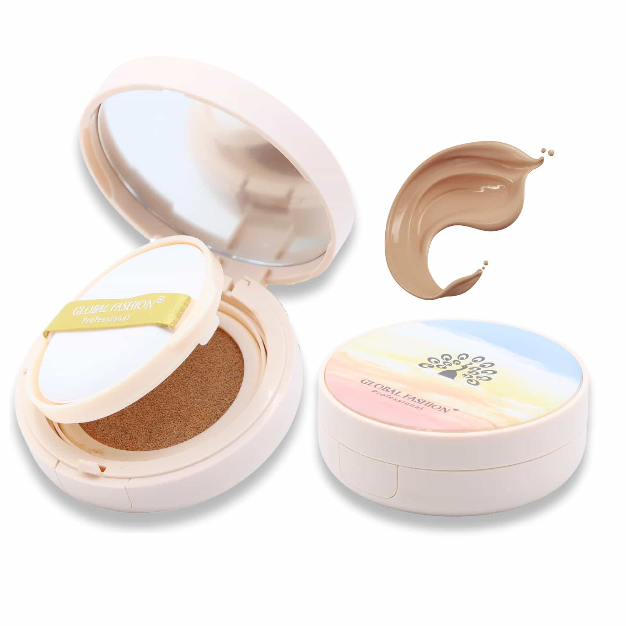 Global Fashion Air Cushion BB Cream + 2 Refills Set - 8 Shades, Long-Lasting Waterproof Foundation with Oil Control, Pore-Minimizing Coverage & Lightweight Breathable Formula (GS08)