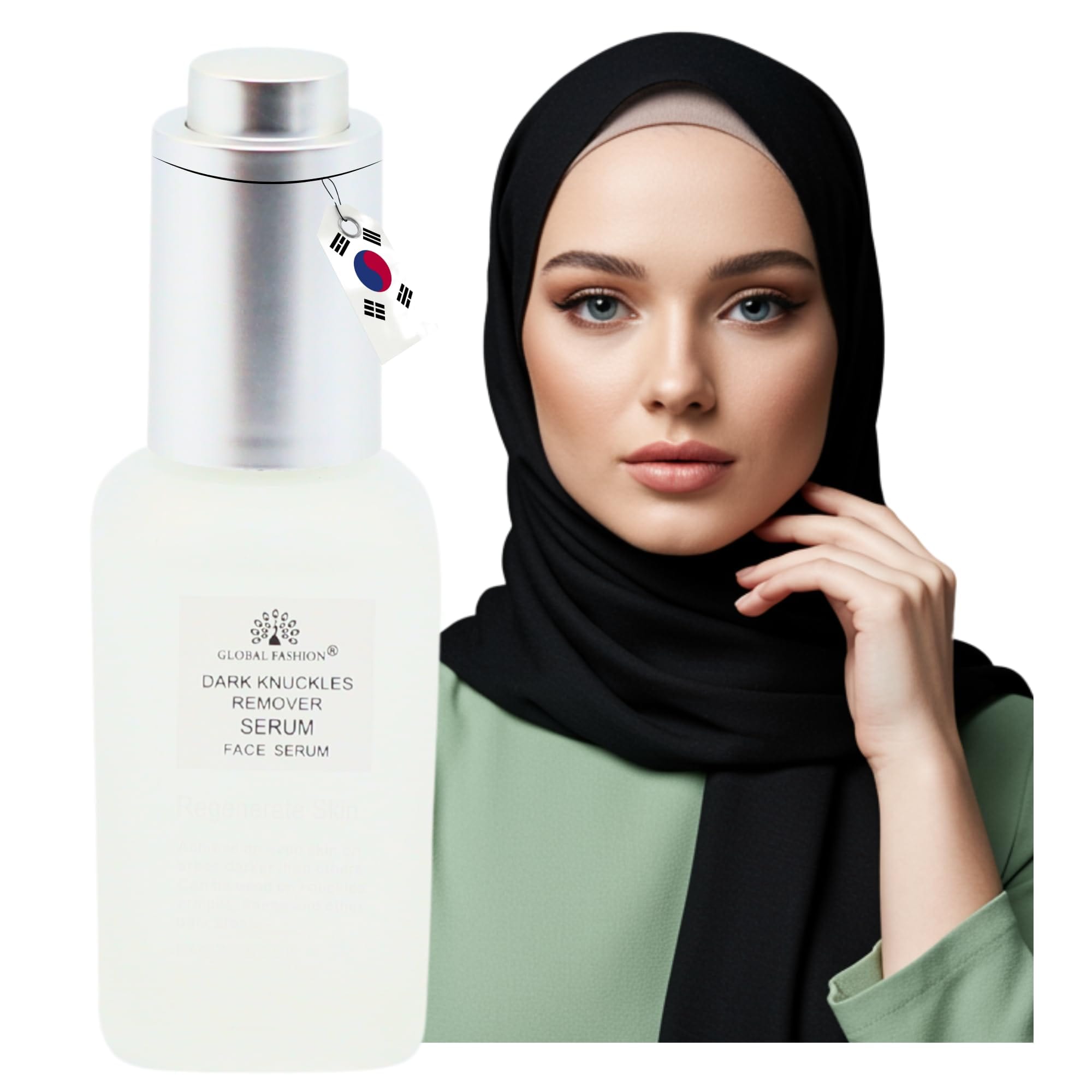 Global Fashion Face Serum 50 ml – Anti-Aging, Brightening & Hydrating – With Vitamin C, Retinol, Hyaluronic Acid, Collagen, AHA BHA, Peptides – Korean Skincare (Dark Knuckles Remov)