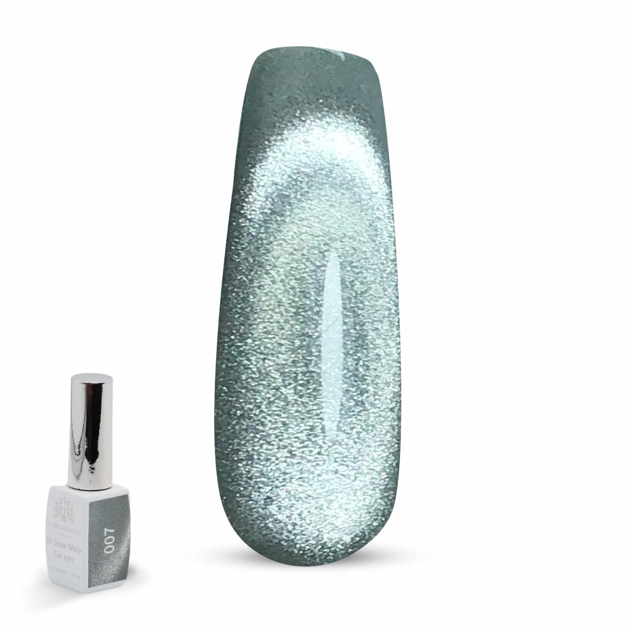 3D Snow White Cat Eye Gel Nail Polish 8ml – Long-Lasting Magnetic Gel, Holographic Shimmer, UV/LED Soak Off, Chip-Resistant, Vegan Cruelty-Free, DIY Nail Art, Salon Quality Manicur