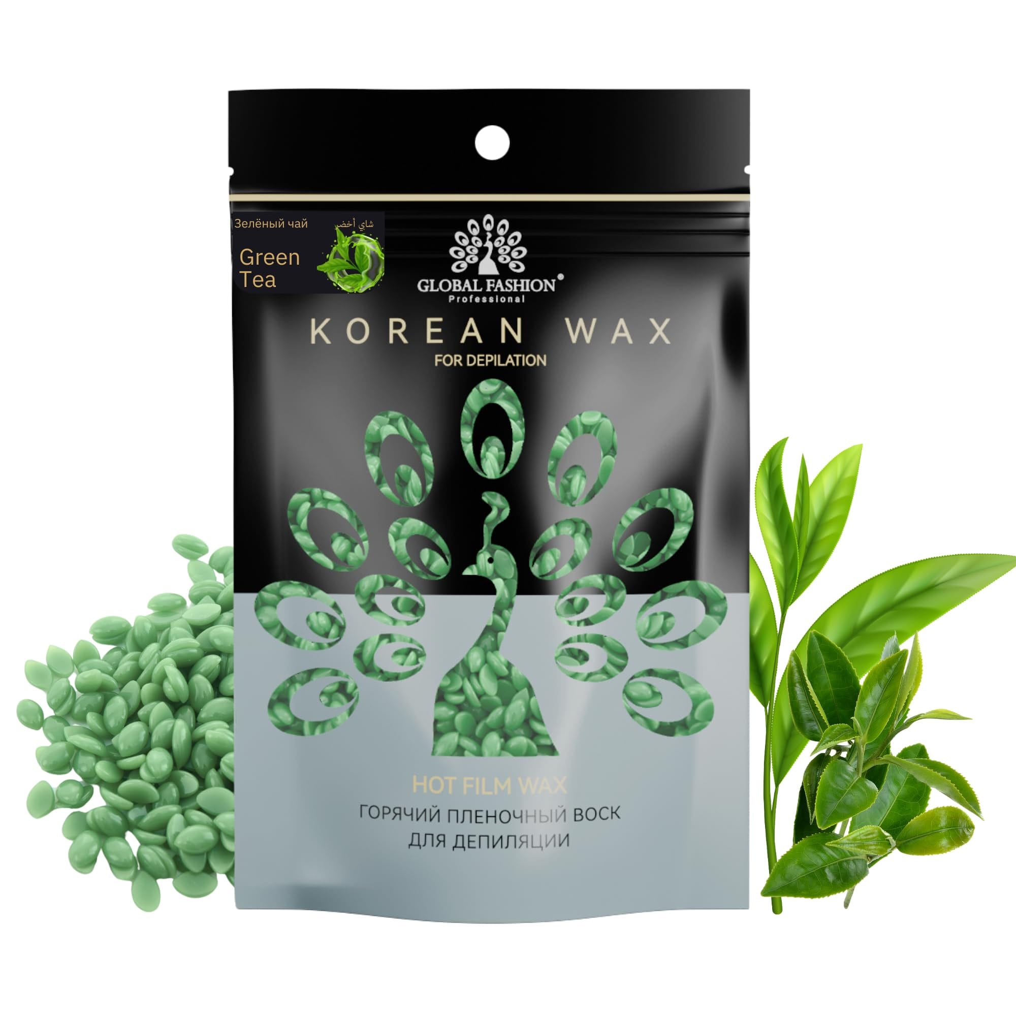 Korean Hot Film Hard Wax Beans for Painless Hair Removal – 12 Variants Stripless Korean Waxing Beads for Bikini, Legs, Face, Body – All Skin Types (500g, GREEN TEA) — Scent Green-Tea-500g