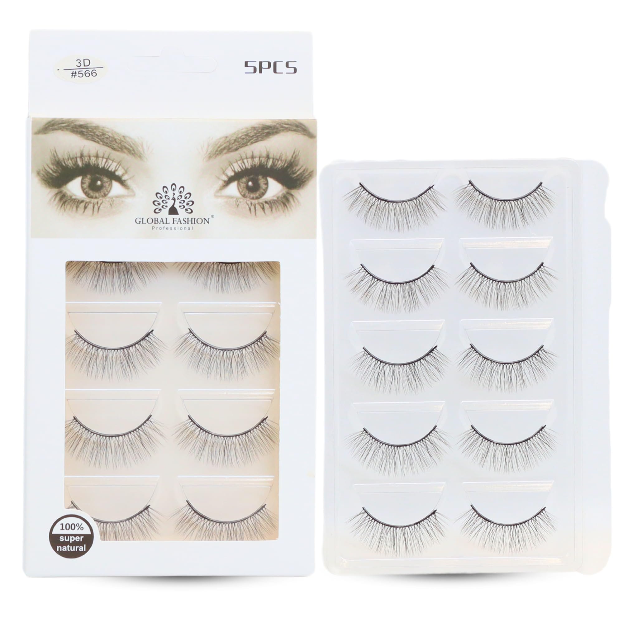 False Eyelashes Pack - Wispy Natural Look, Mink Fluffy Strips, Cat Eye and Fox Eye Lashes, Reusable, Easy Application, Perfect for Daily Wear & Special Occasions | (Eyelash 3D #566) — Color Eyelash 3D #566-5 Pair
