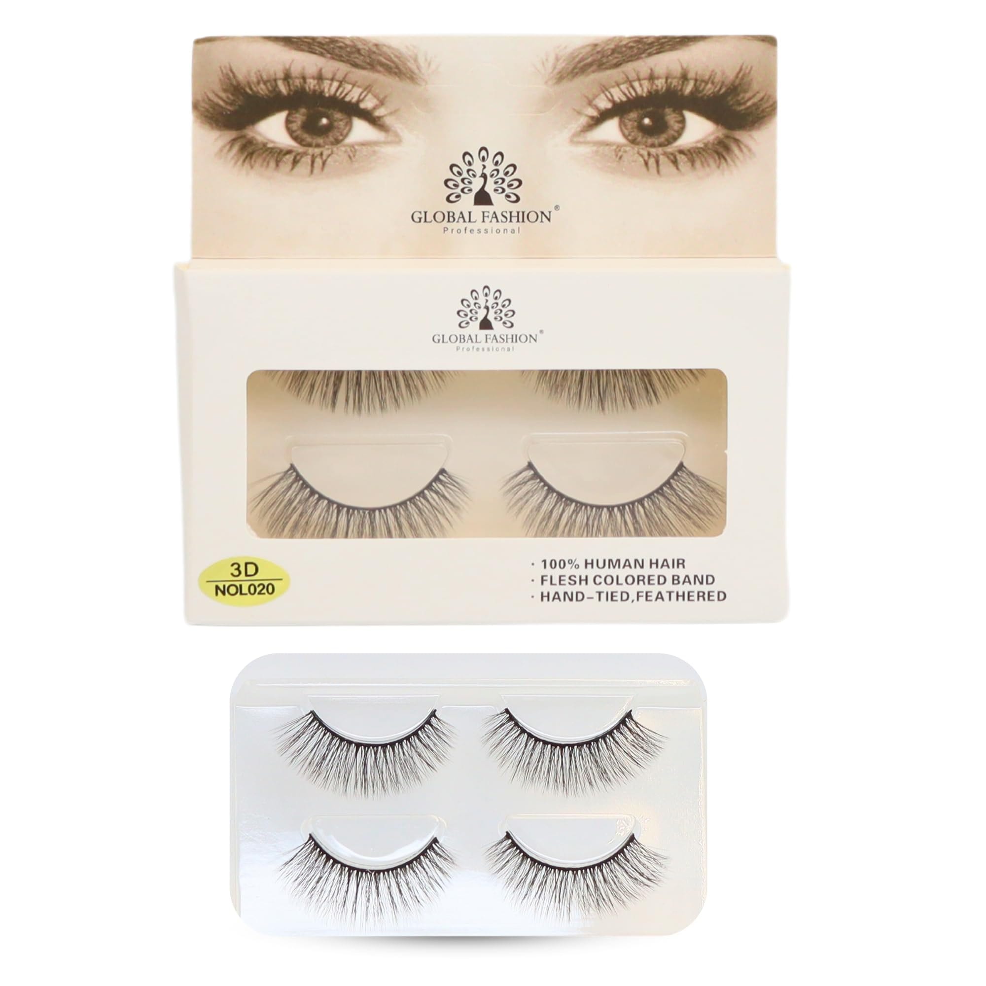 False Eyelashes Pack - Wispy Natural Look, Mink Fluffy Strips, Cat Eye and Fox Eye Lashes, Reusable, Easy Application, Perfect for Daily Wear & Special Occasions | (Eyelash 3D NOL0) — Color Eyelash 3D NOL020-2 Pair