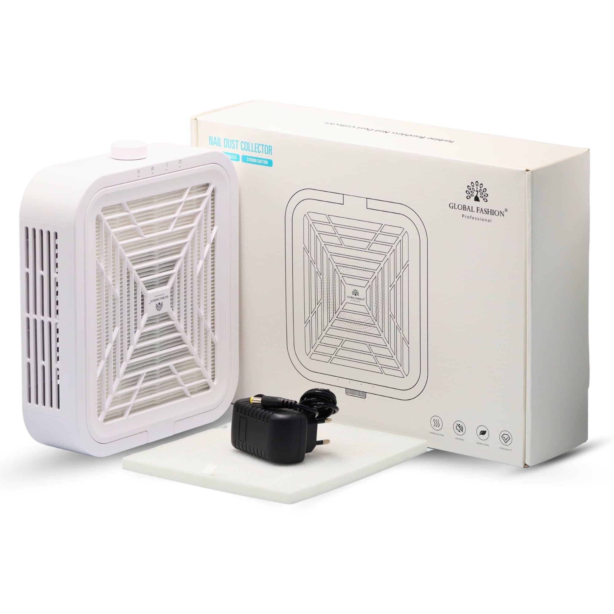 Global Fashion Turbine Brushless Nail Dust Collector – Powerful 12W Motor, Super Suction, Low Noise Operation (Below 50dB), Compact & Portable Design, Energy Saving & CE/RoHS Certi