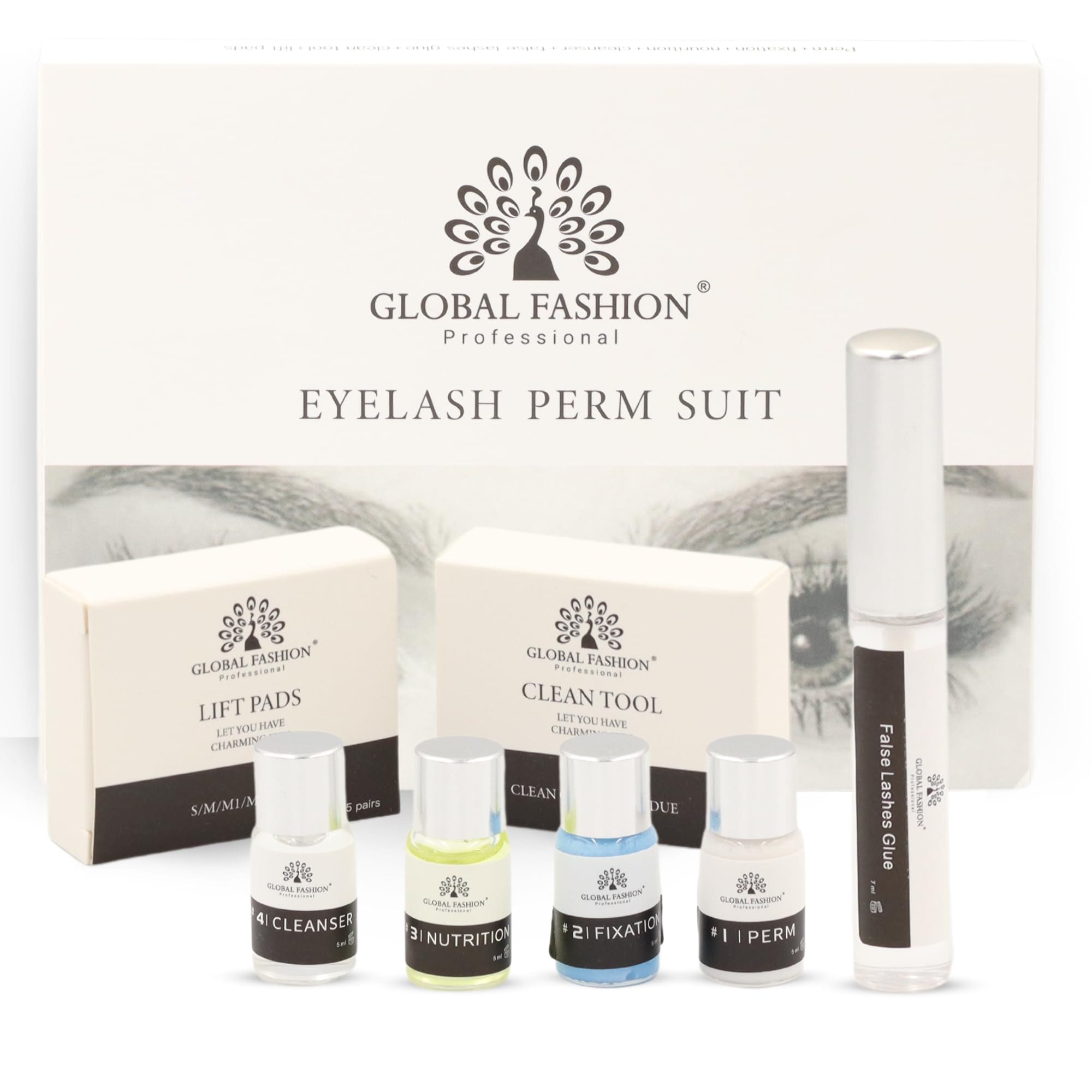GLOBAL FASHION Eyelash Perm Suite - Professional Eyelash Curling Kit - Gentle Ingredients, 3 Patch Sizes (S, M, L) - Easy Instructions - Salon or Home Use - Natural-Looking Long-La