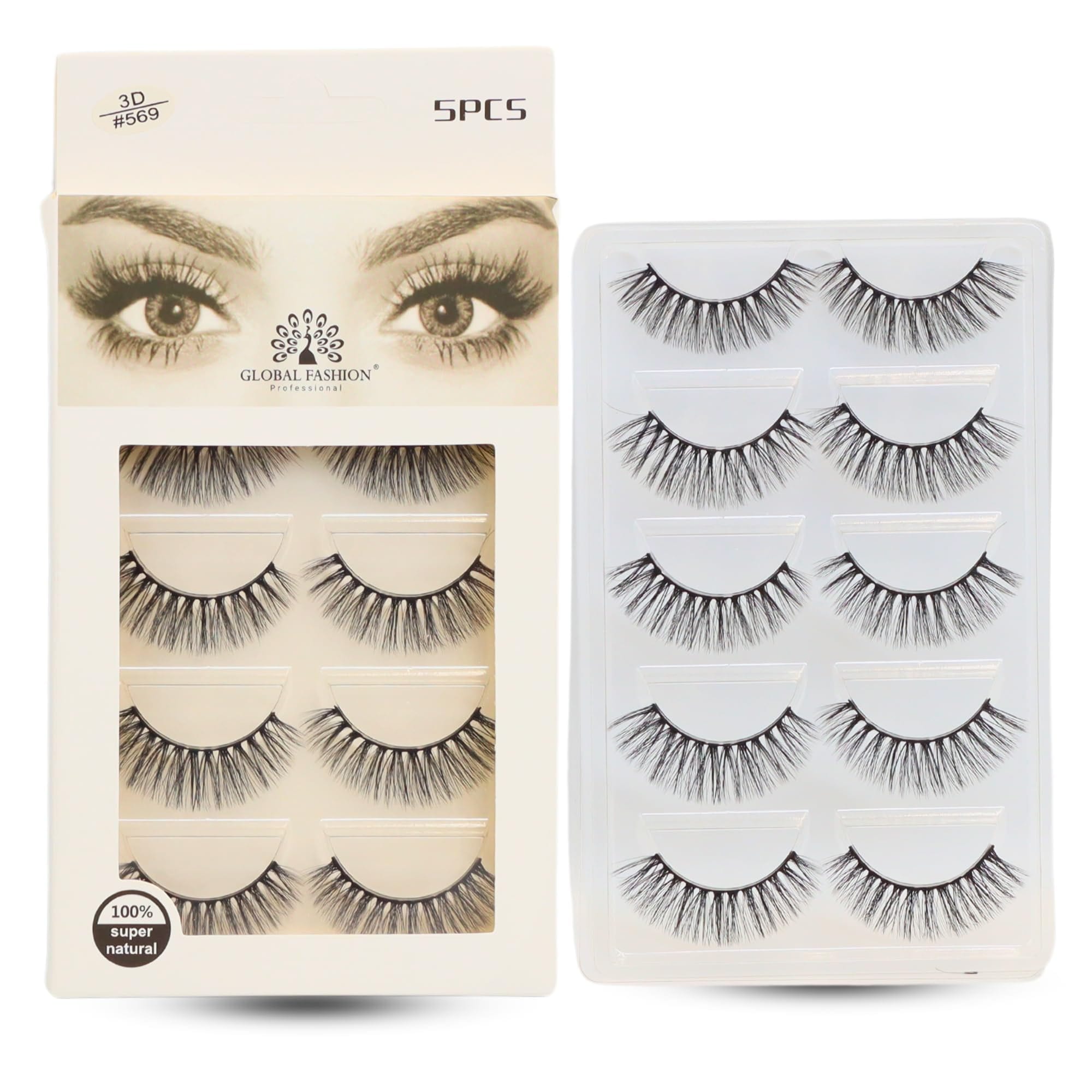 False Eyelashes Pack - Wispy Natural Look, Mink Fluffy Strips, Cat Eye and Fox Eye Lashes, Reusable, Easy Application, Perfect for Daily Wear & Special Occasions | (Eyelash 3D #569) — Color Eyelash 3D #569-5 Pair