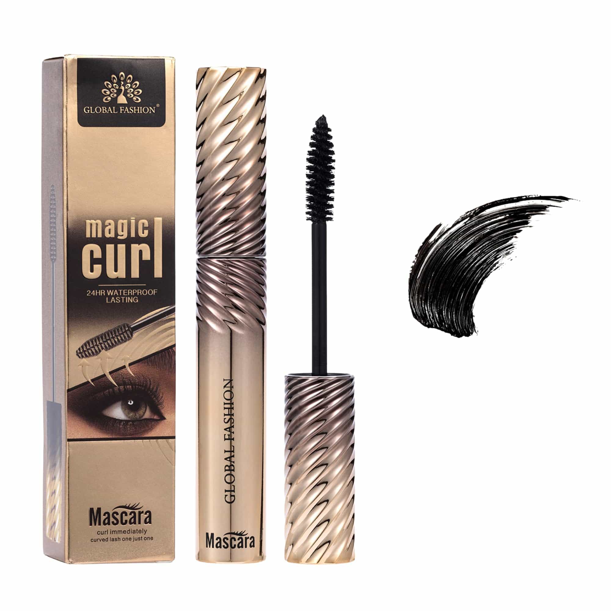 Global Fashion Magic Curl Waterproof Mascara, 24-Hour Long-Lasting Smudge-Proof Lash Definer, Dual Brush System for Volume, Curl, Length & Clump-Free Separation (Brush 2 - Flexible)