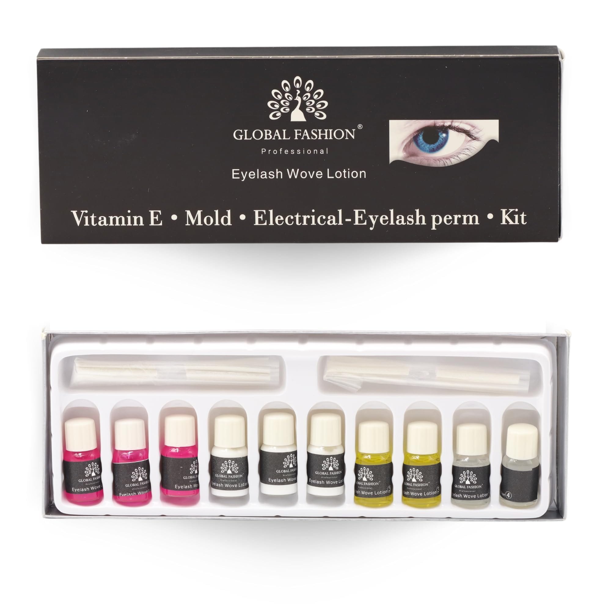 GLOBAL FASHION Salon Lashes at Home! Eyelash Perm (GFE-1) | Long-Lasting Lift, Gentle Formula | 3 Sizes for Custom Curl, Easy DIY Kit