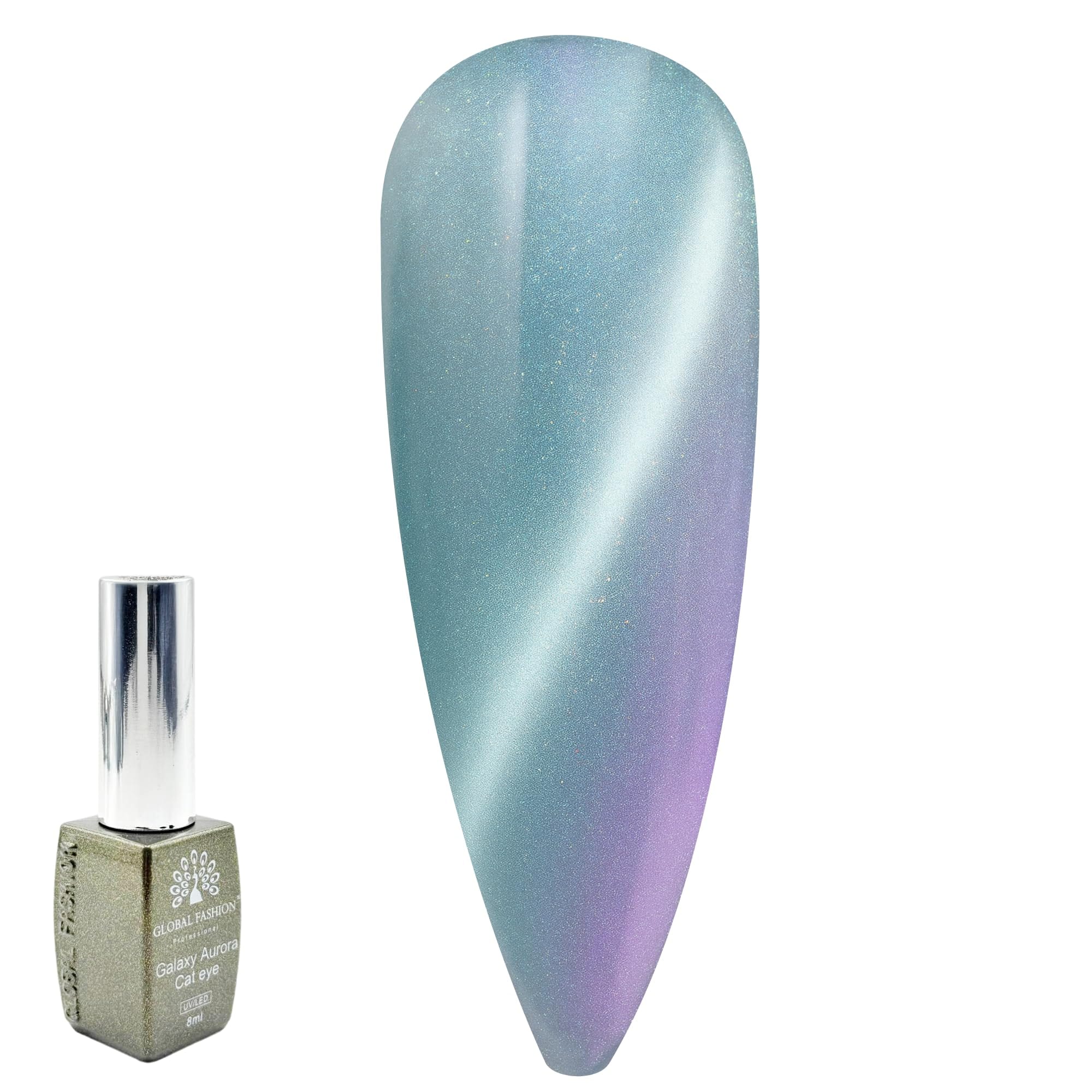 Galaxy Aurora Magnetic Cat Eye Gel Nail Polish UV/LED Gel 8ML — 9D Multitone Reflective Chameleon Effect, Soak Off Magnetic Gel with Magnet Stick for DIY & Salon Nails, Long-Lastin — Color 0614537759401