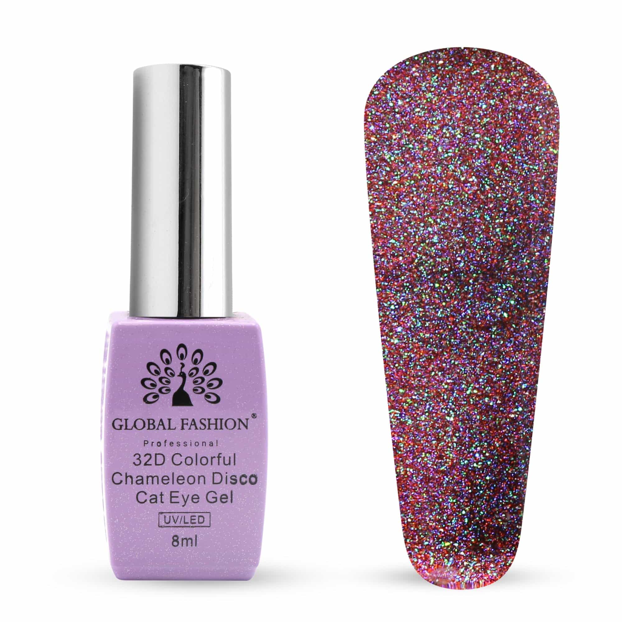 32D Chameleon Cat Eye Gel Polish, Magnetic Rosy Sunset Shimmer, Soak-Off UV/LED Gel Nail Polish, Disco Galaxy Effect, Long-Lasting Sparkle, Nail Art Gift (Ruby Starlight, 8ml)
