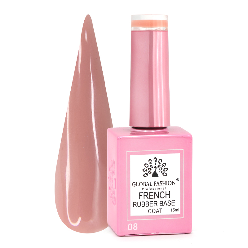 Global Fashion Rubber Base Coat French Gel Polish, 15ml | 08