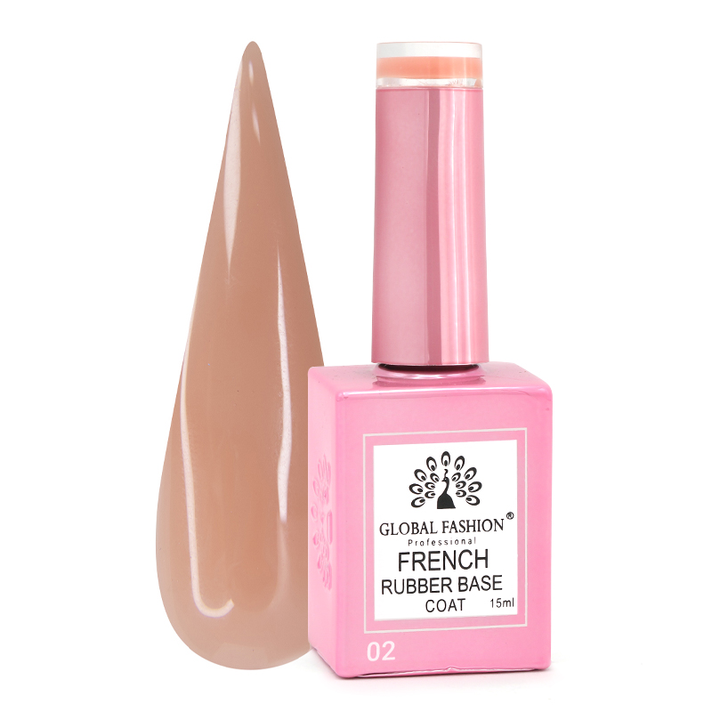 Global Fashion Rubber Base Coat French Gel Polish, 15ml | 02