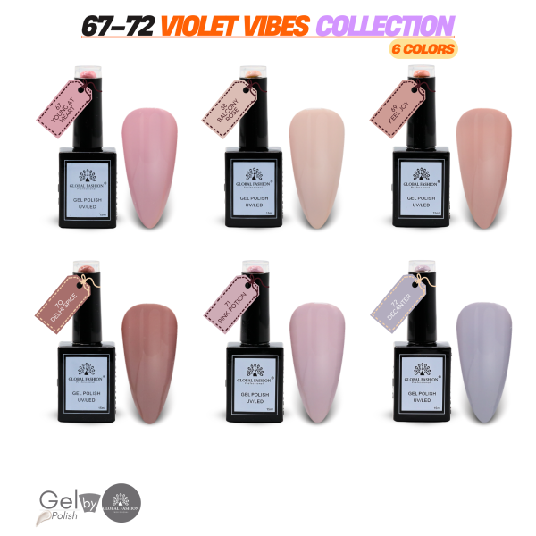Violet Vibes Gel Nail Polish Collection | 67–72 Violet Vibes 6p Violet Gel Nail Polish Bottle 15ml - UV LED Soak Off Nail Color UAE GCC | طلاء أظافر جل بنفسجي