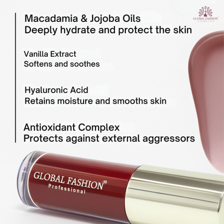 Global Fashion lip gloss close up high pigment texture جلوس شفاه لقطة مقربة