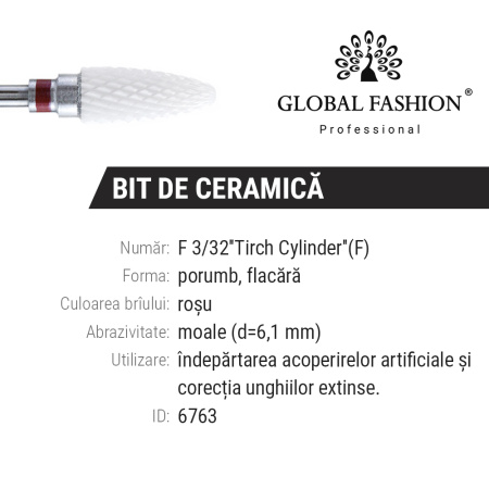 Ceramic nozzle for removing gel and gel polish, corn, soft notch F 3/32* Tirch Cylindr (F)